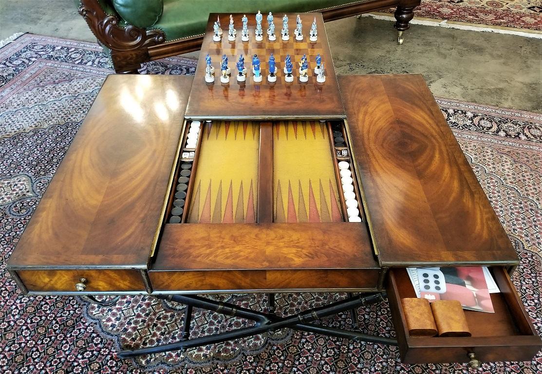 Beveled Civil War Themed Mahogany Games Table with Sword Legs