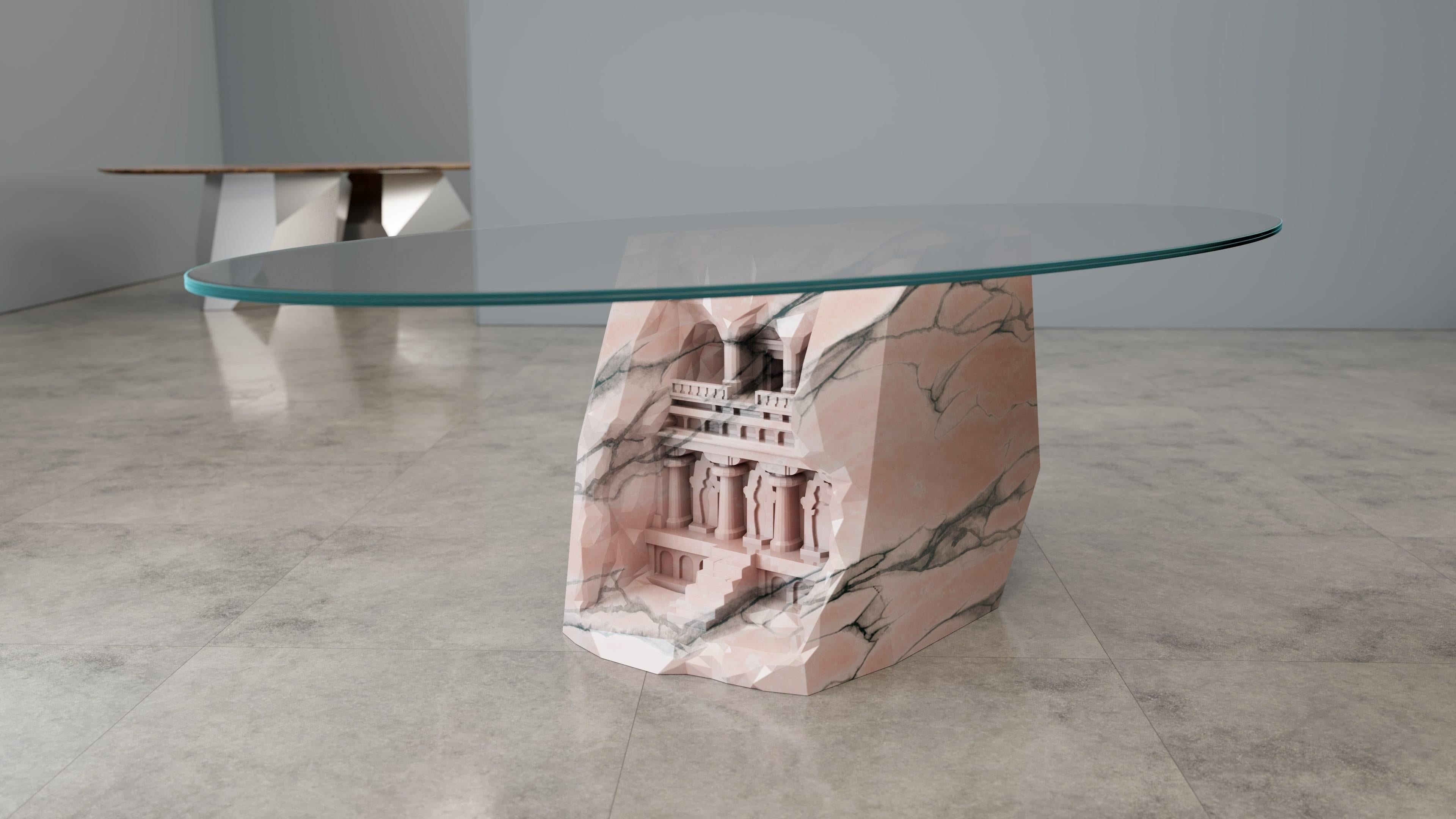 Vetro Tavolino da caffè in marmo bianco Civilization, pezzo in edizione limitata in vendita