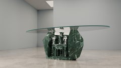 Hand Sculpted Marble Coffee Table with Glass Table-top