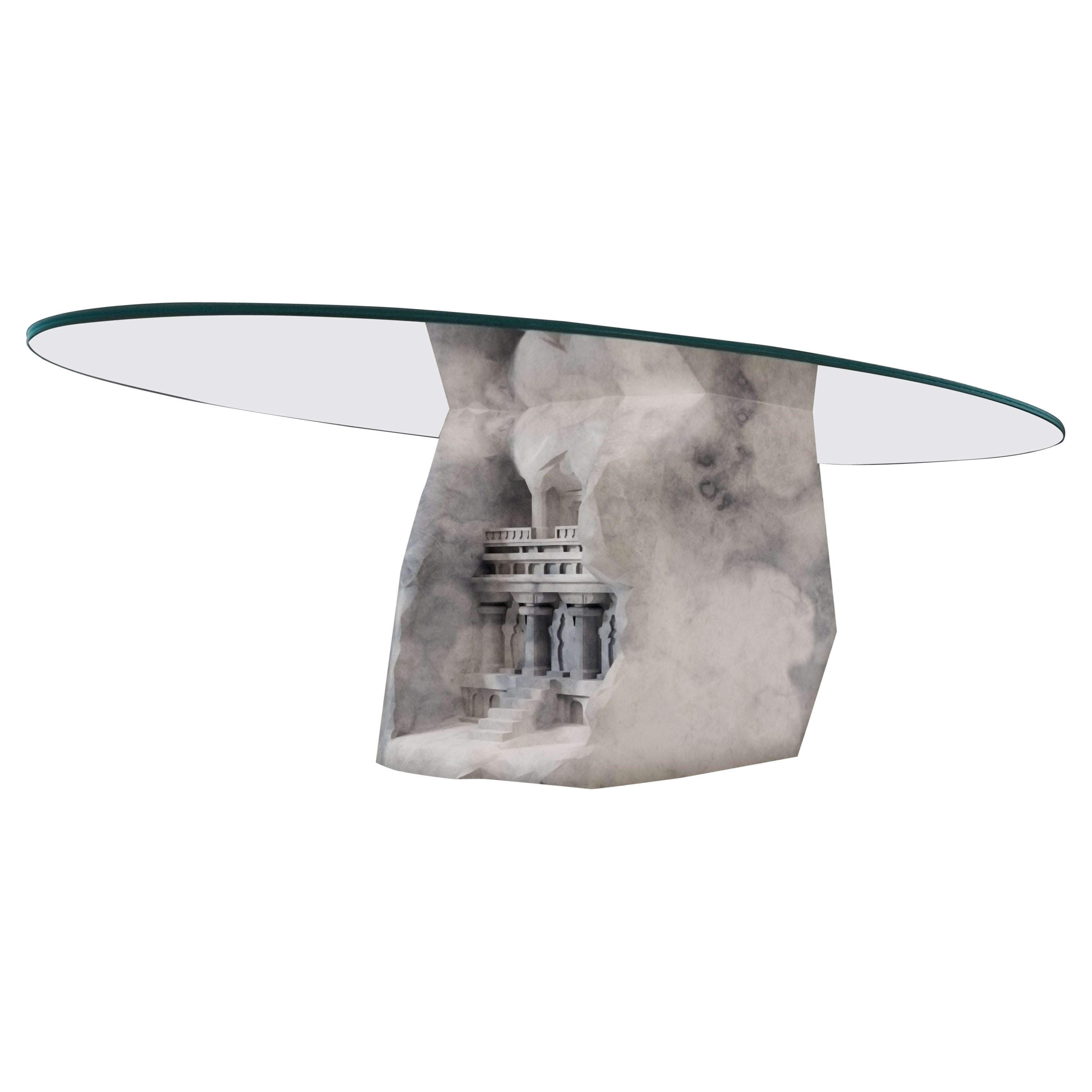 Civilization White Marble Coffee Table, Limited Edition Piece For Sale