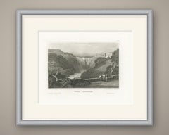 Civita Castellana, Antique Italian View of the Gorge and Bridge, circa 1850