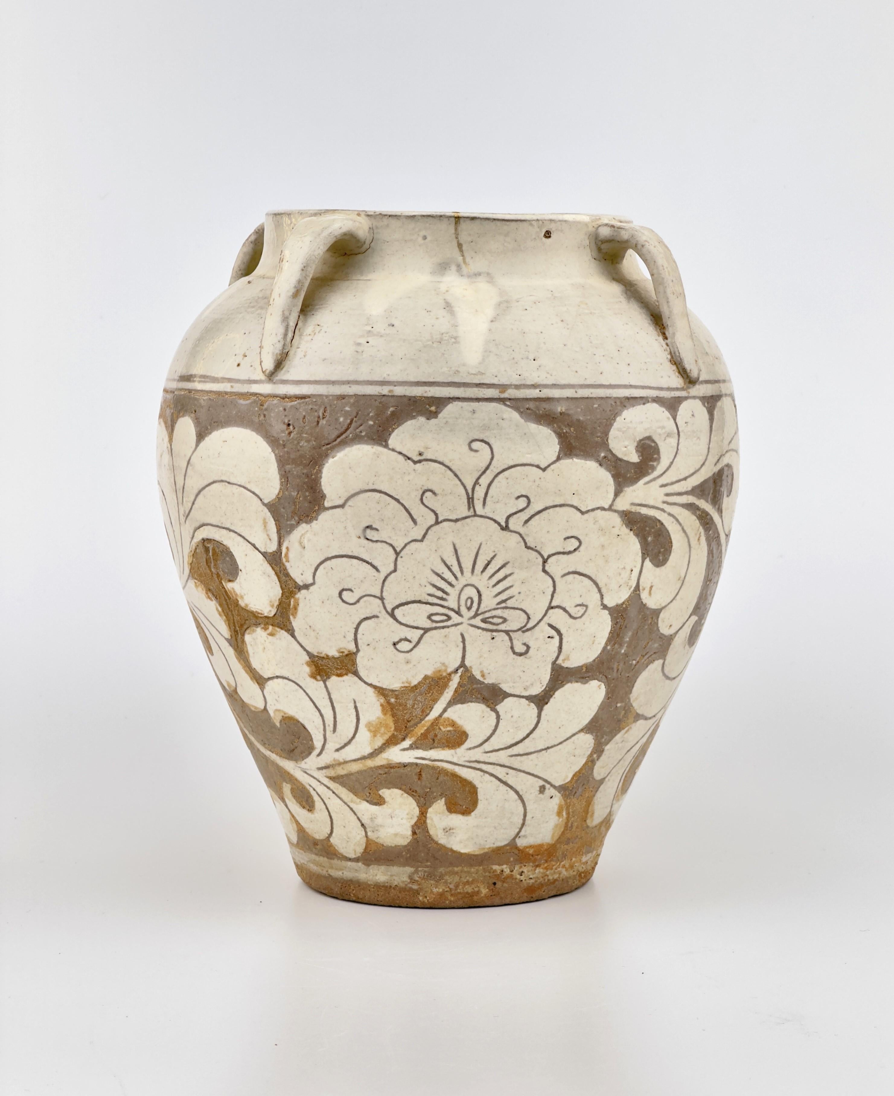 Ming Cizhou Lotus Carved Jar, Song-Yuan dynasty For Sale