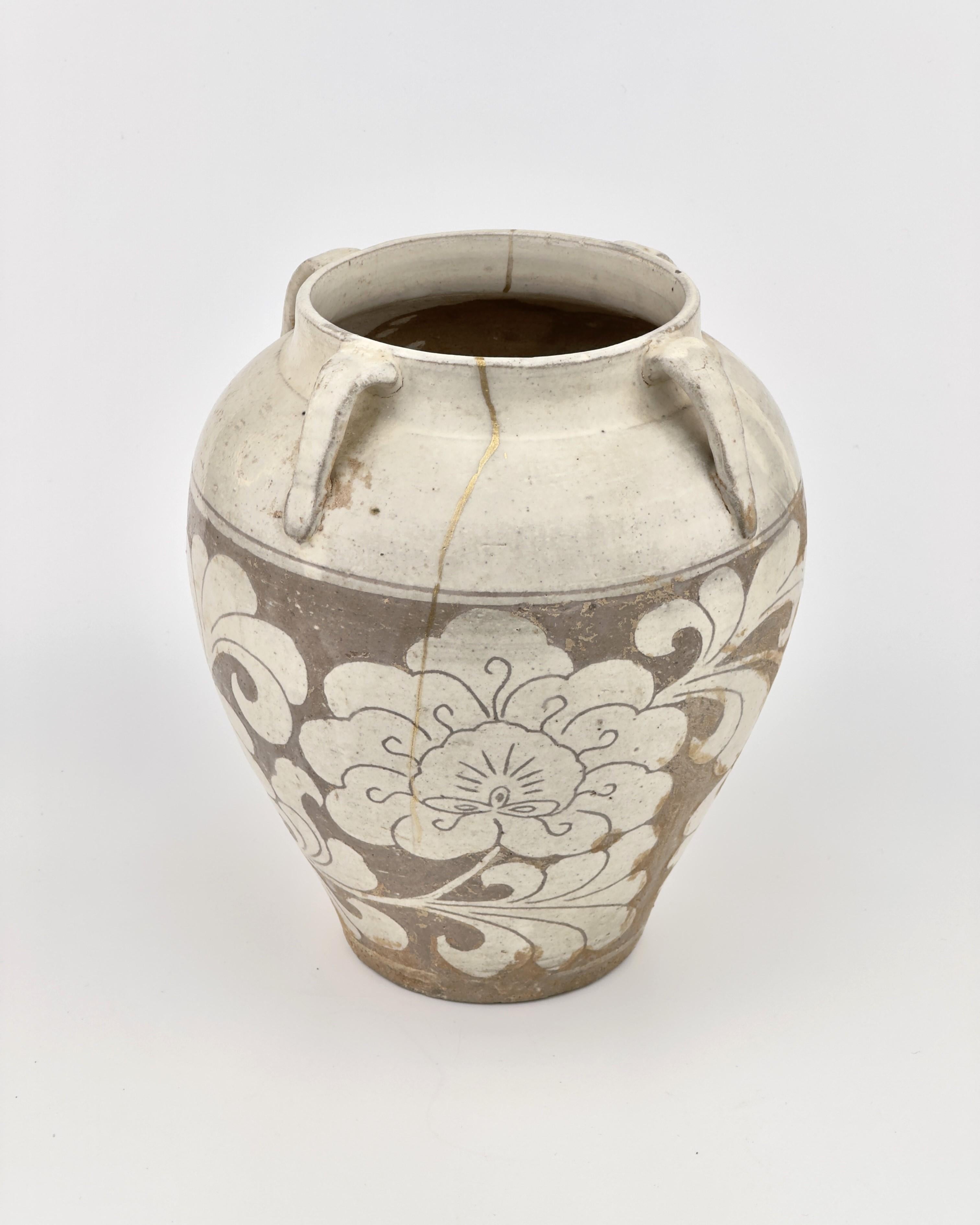 18th Century and Earlier Cizhou Lotus Carved Jar, Song-Yuan dynasty For Sale