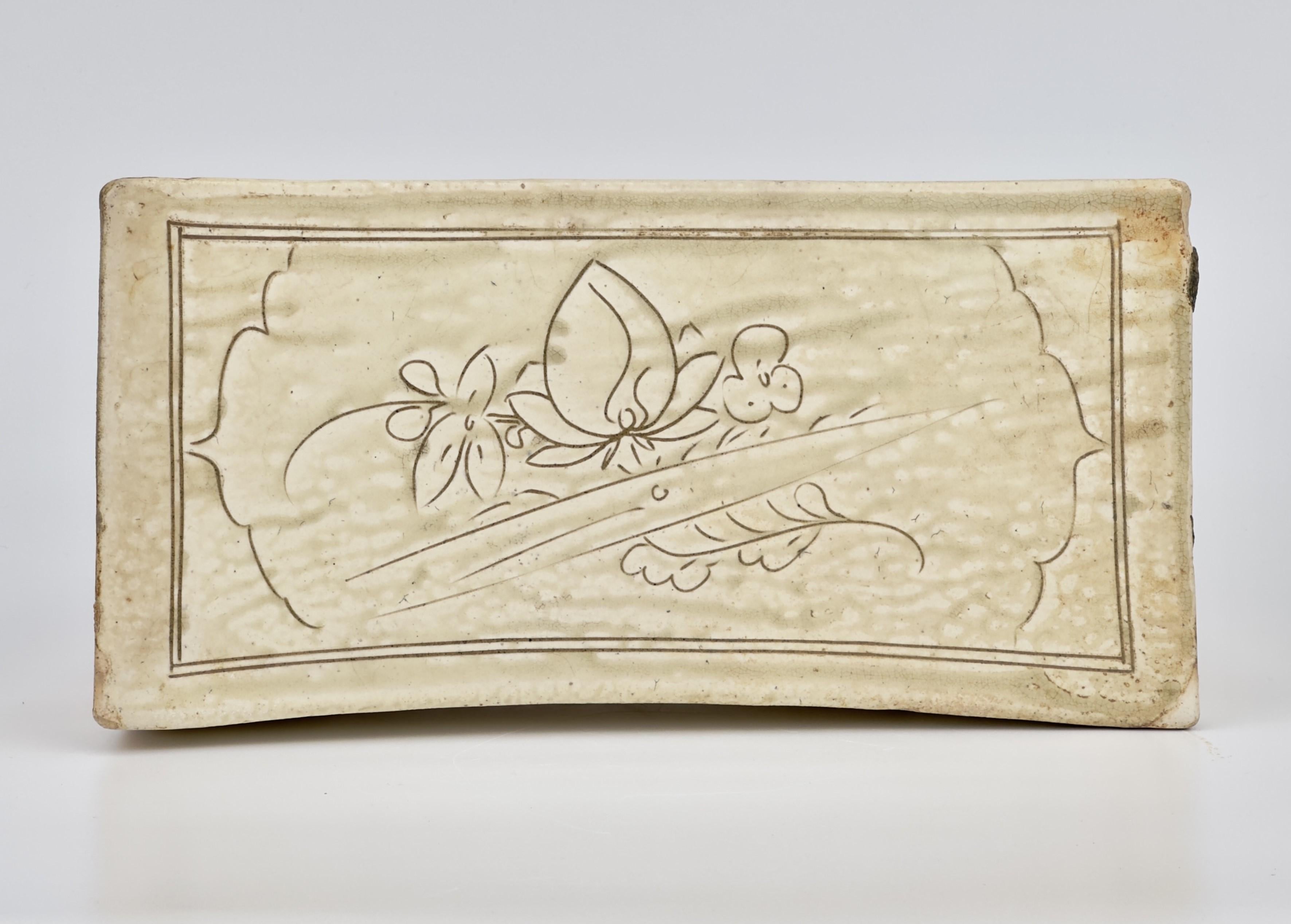 Ming Cizhou Rectangular Pillow with Carved Decoration, Yuan Dynasty For Sale
