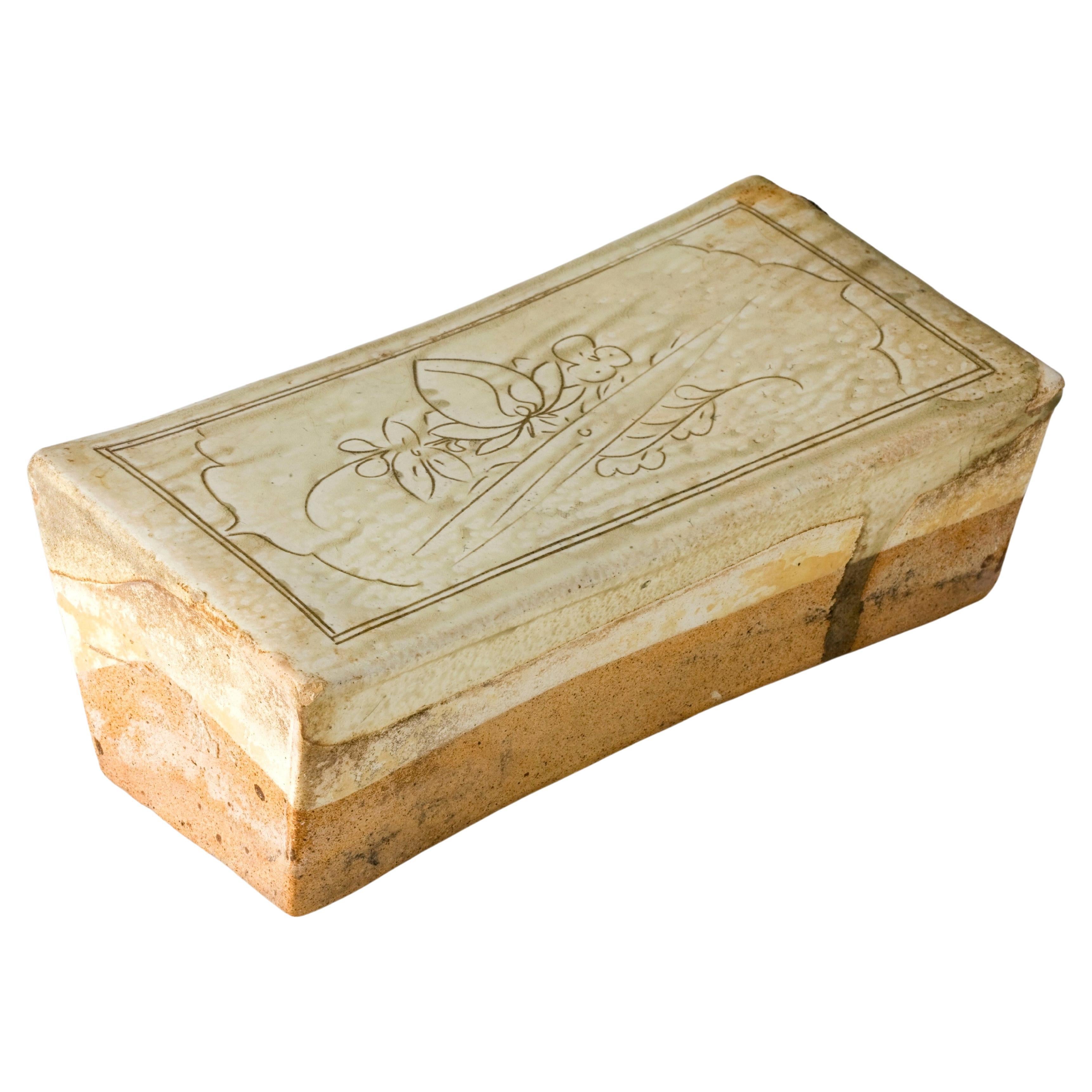 Cizhou Rectangular Pillow with Carved Decoration, Yuan Dynasty For Sale