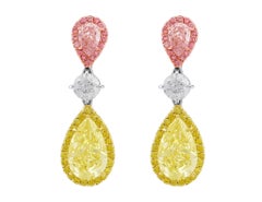 CJ Charles Pear Shaped Fancy Light Pink & Fancy Yellow Earrings GIA Certified
