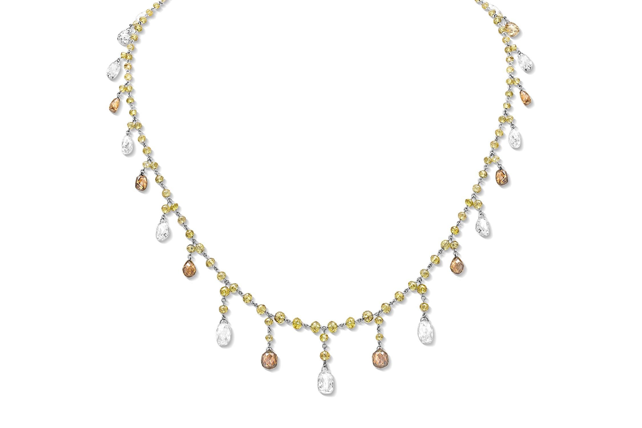 Briolette Cut CJ Charles Rivière Briolette Multi-Color Diamond Necklace For Sale