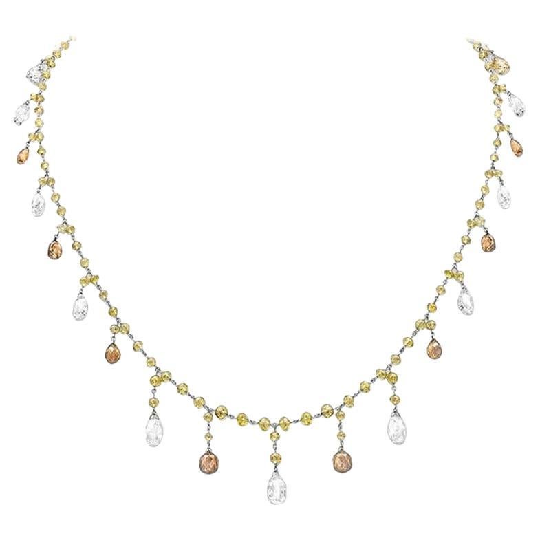 CJ Charles Rivière Briolette Multi-Color Diamond Necklace For Sale