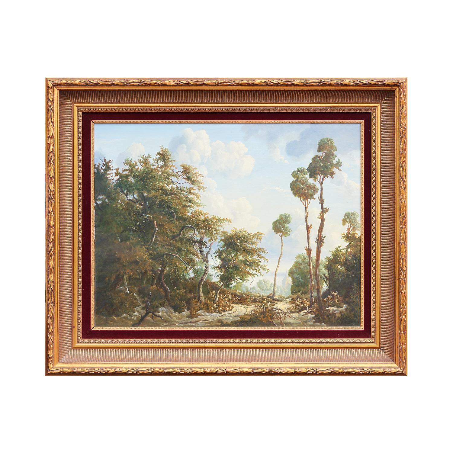 Natürliches, naturalistisches, romantisches Landschaftsgemälde im romantischen Stil eines niederländischen Waldes – Painting von Cja. V. Dijk