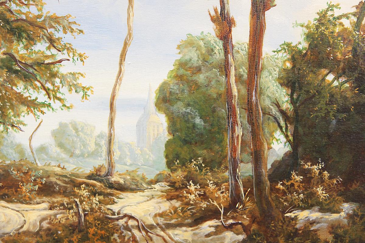 Sublime peinture de paysage pittoresque en forêt hollandaise de style naturaliste et romantique en vente 2