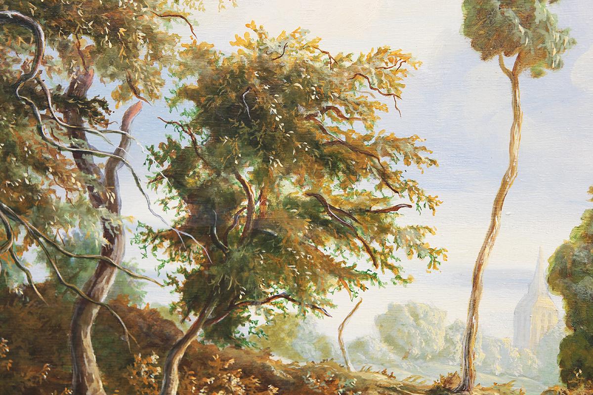 Sublime peinture de paysage pittoresque en forêt hollandaise de style naturaliste et romantique en vente 3