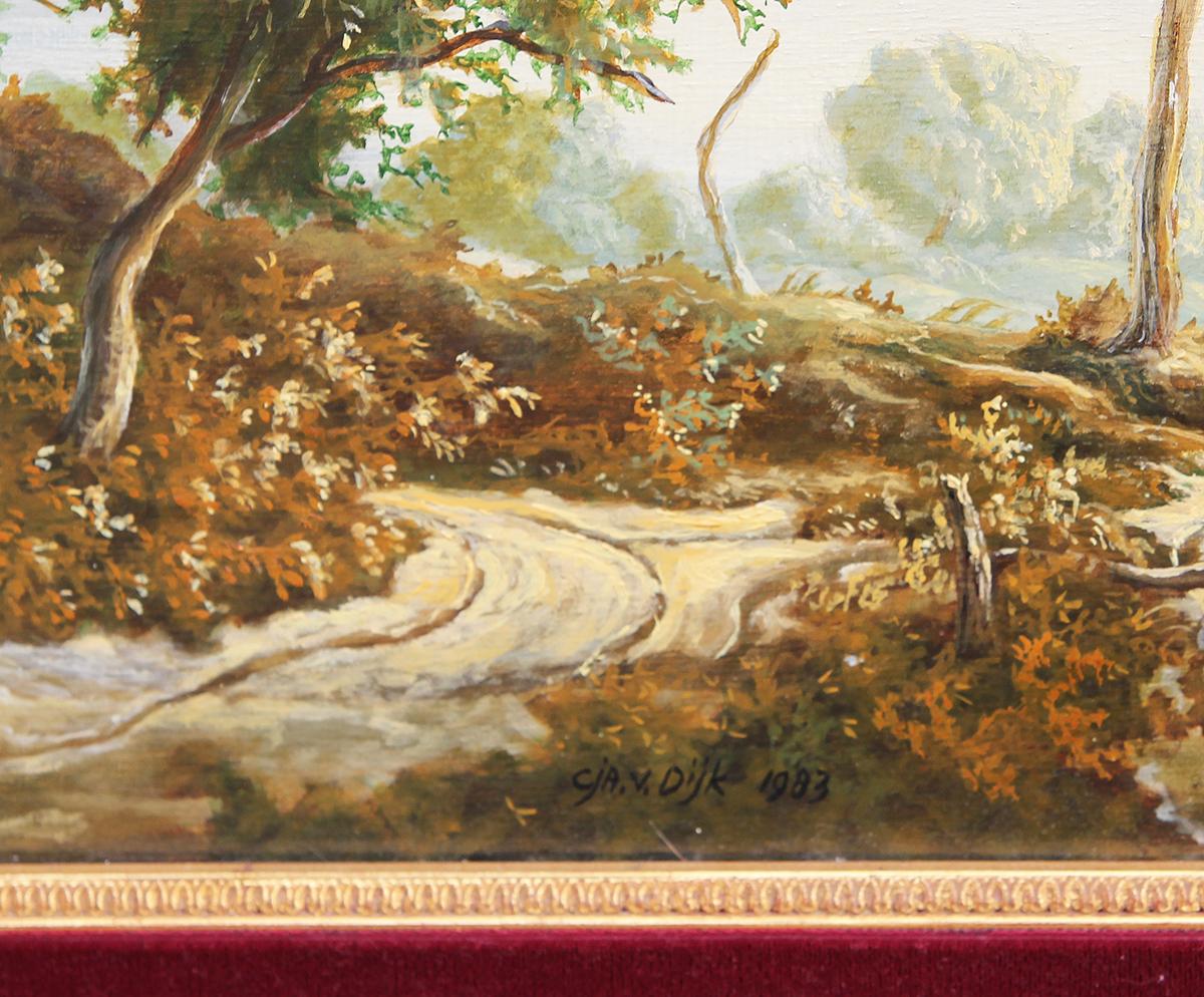 Sublime peinture de paysage pittoresque en forêt hollandaise de style naturaliste et romantique en vente 4