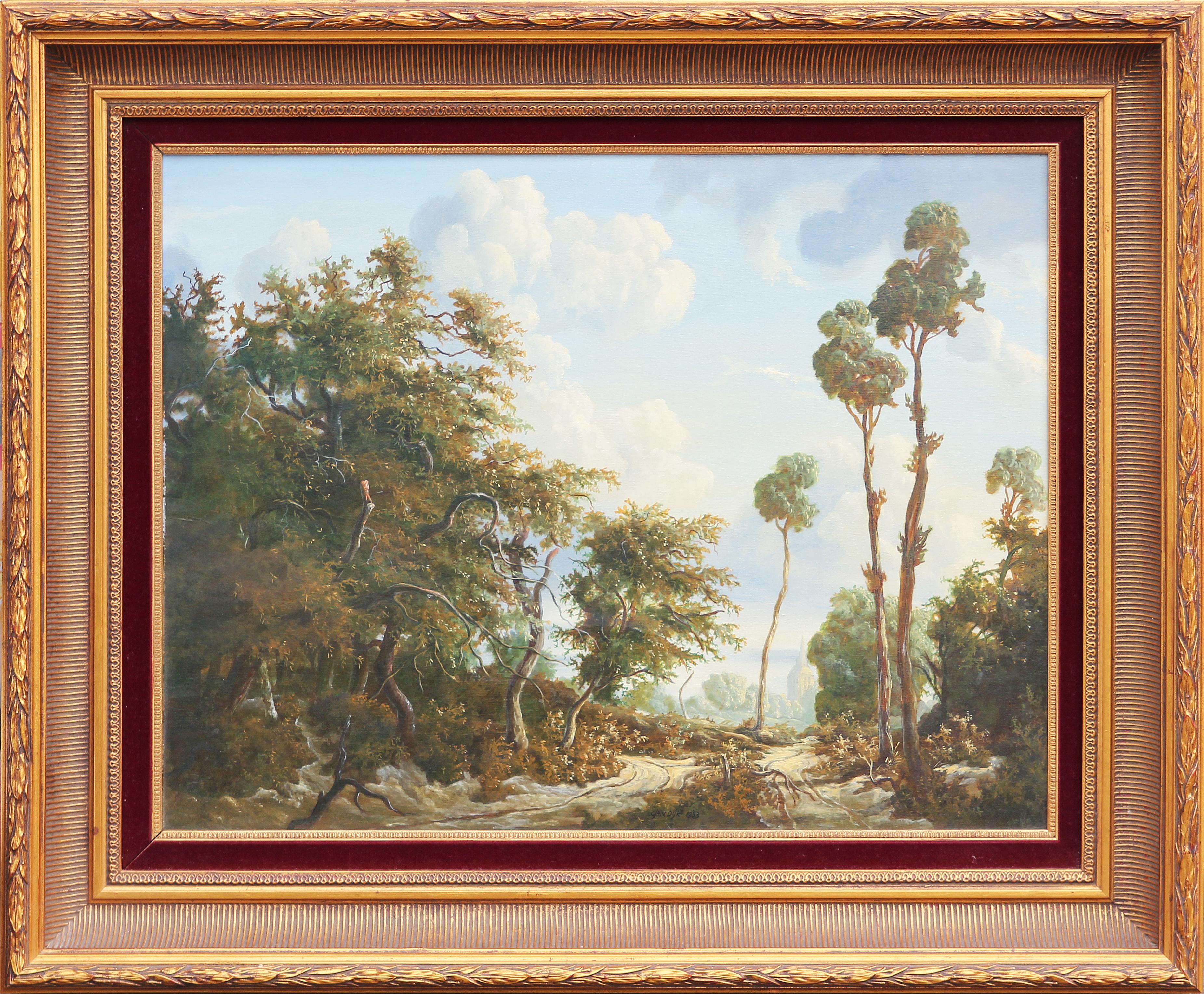 Landscape Painting Cja. V. Dijk - Sublime peinture de paysage pittoresque en forêt hollandaise de style naturaliste et romantique