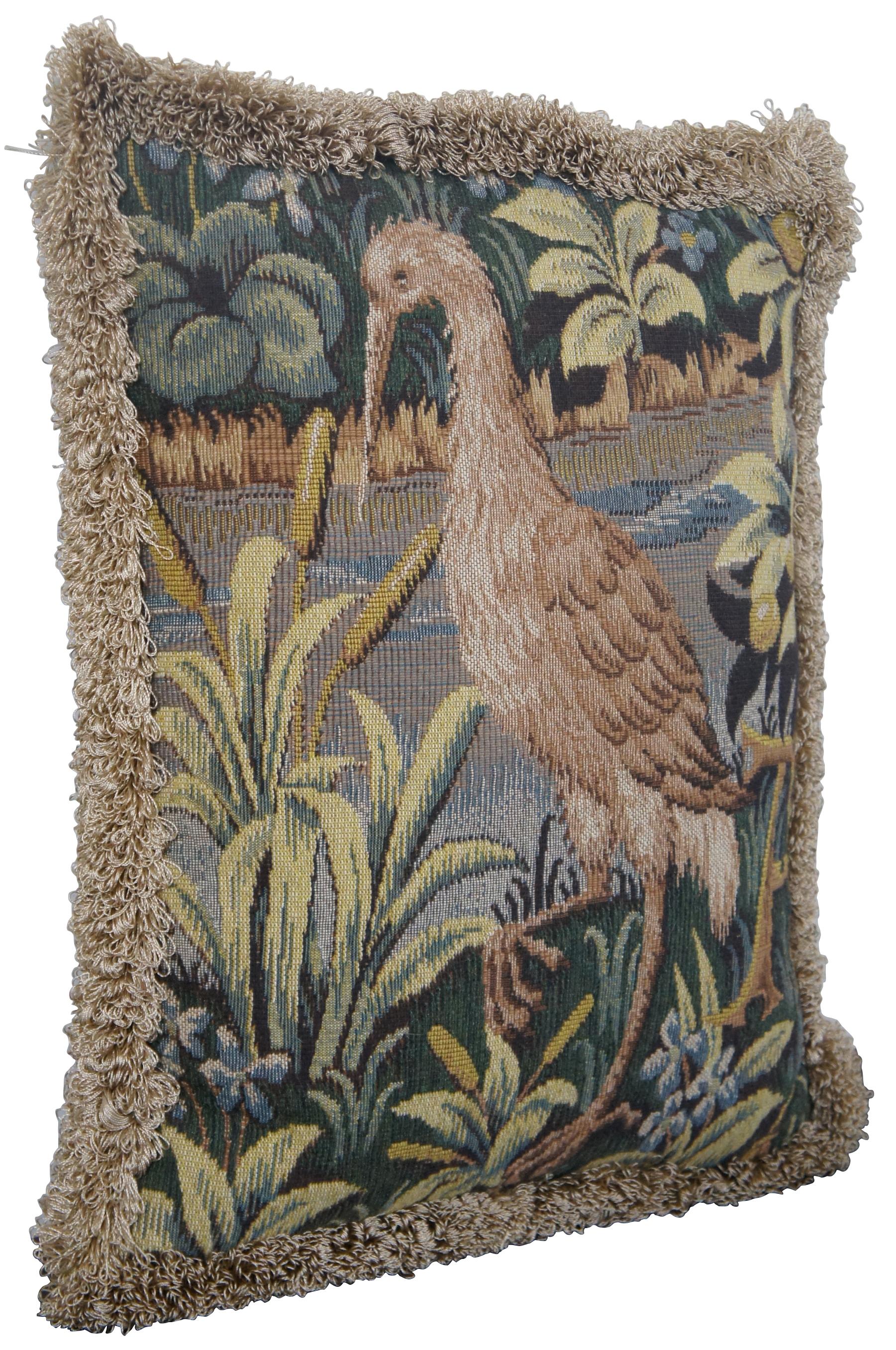 CJC Medieval Tapestry Needlepoint Tapestry Down Fill Throw Pillow Heron, France In Good Condition In Dayton, OH