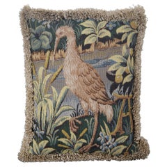 CJC Medieval Tapestry Needlepoint Tapestry Down Fill Throw Pillow Heron, France