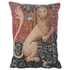 CJC Medieval Tapestry Needlepoint Tapestry Down Fill Throw Pillow Lion France