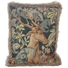 CJC Medieval Tapestry Needlepoint Tapestry Down Fill Throw Pillow Stag, France