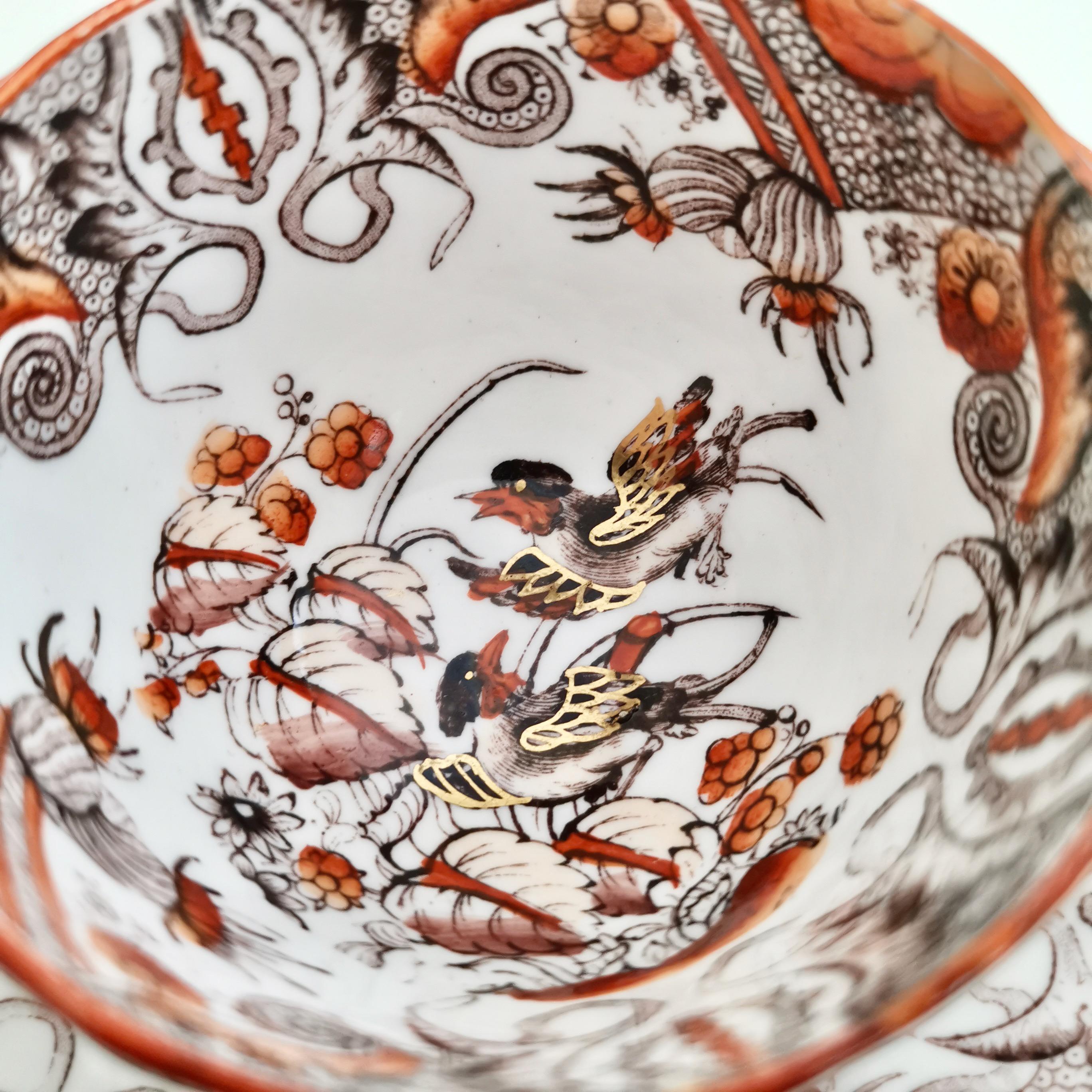 C.J.Mason Porcelain Coffee Cup, Chinoiserie Birds Red and Gilt, ca 1830 For Sale 3