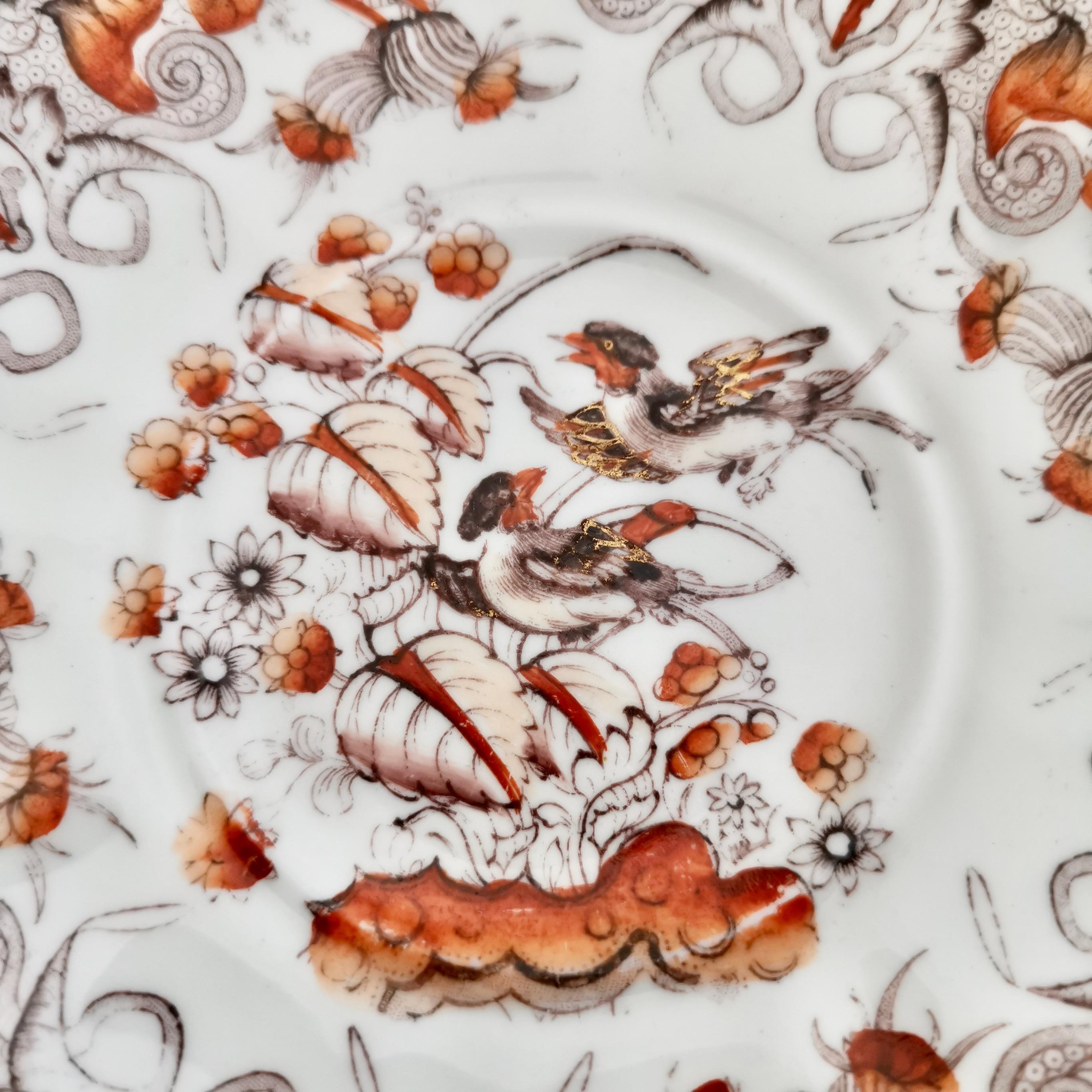 Taza de café de porcelana C.J. Mason, Chinoiserie Pájaros rojos y dorados, ca 1830 en venta 4