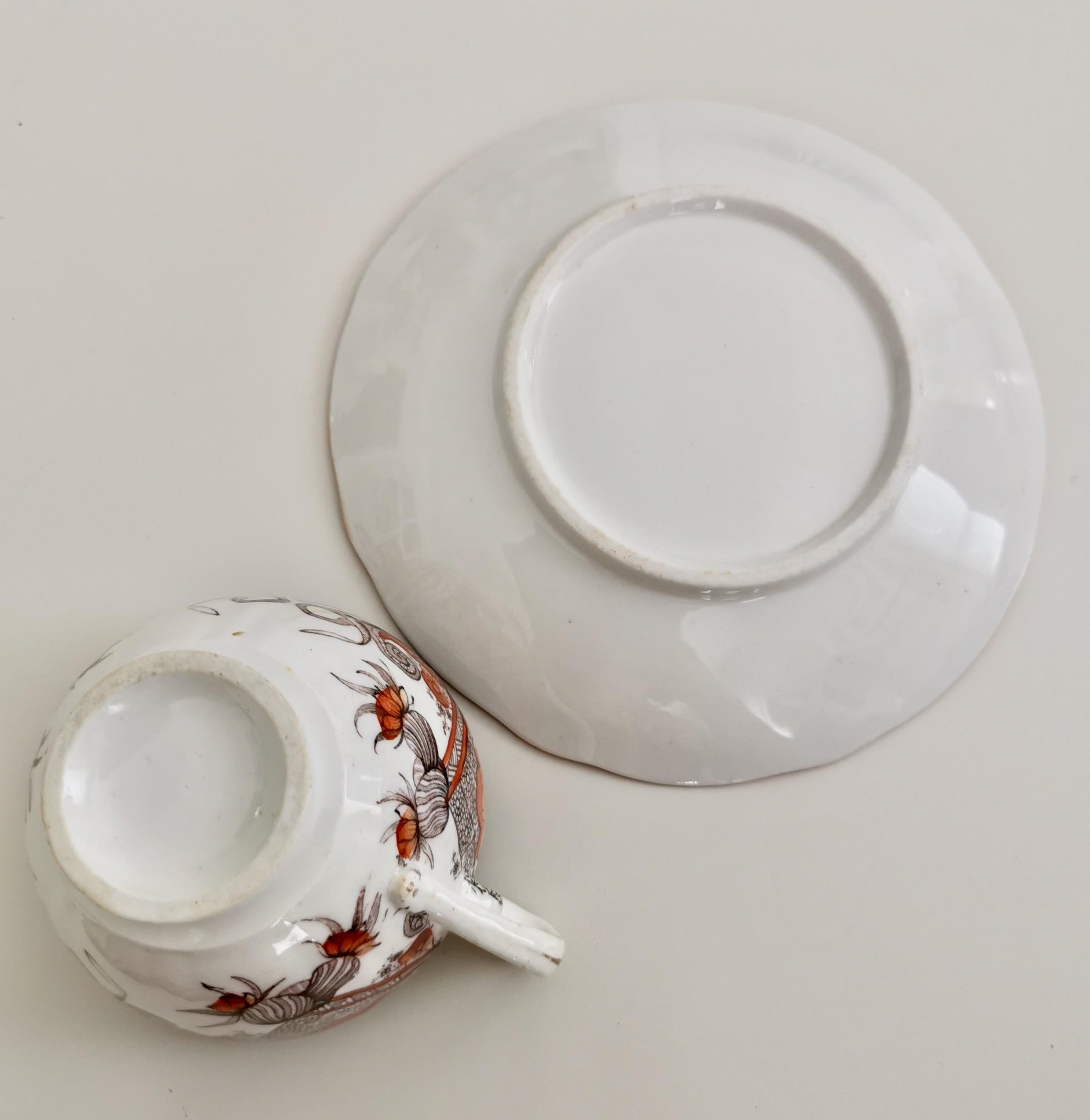 Tasse à café en porcelaine C.J.Mason, Chinoiserie Oiseaux Rouges et Dorés, vers 1830 en vente 7