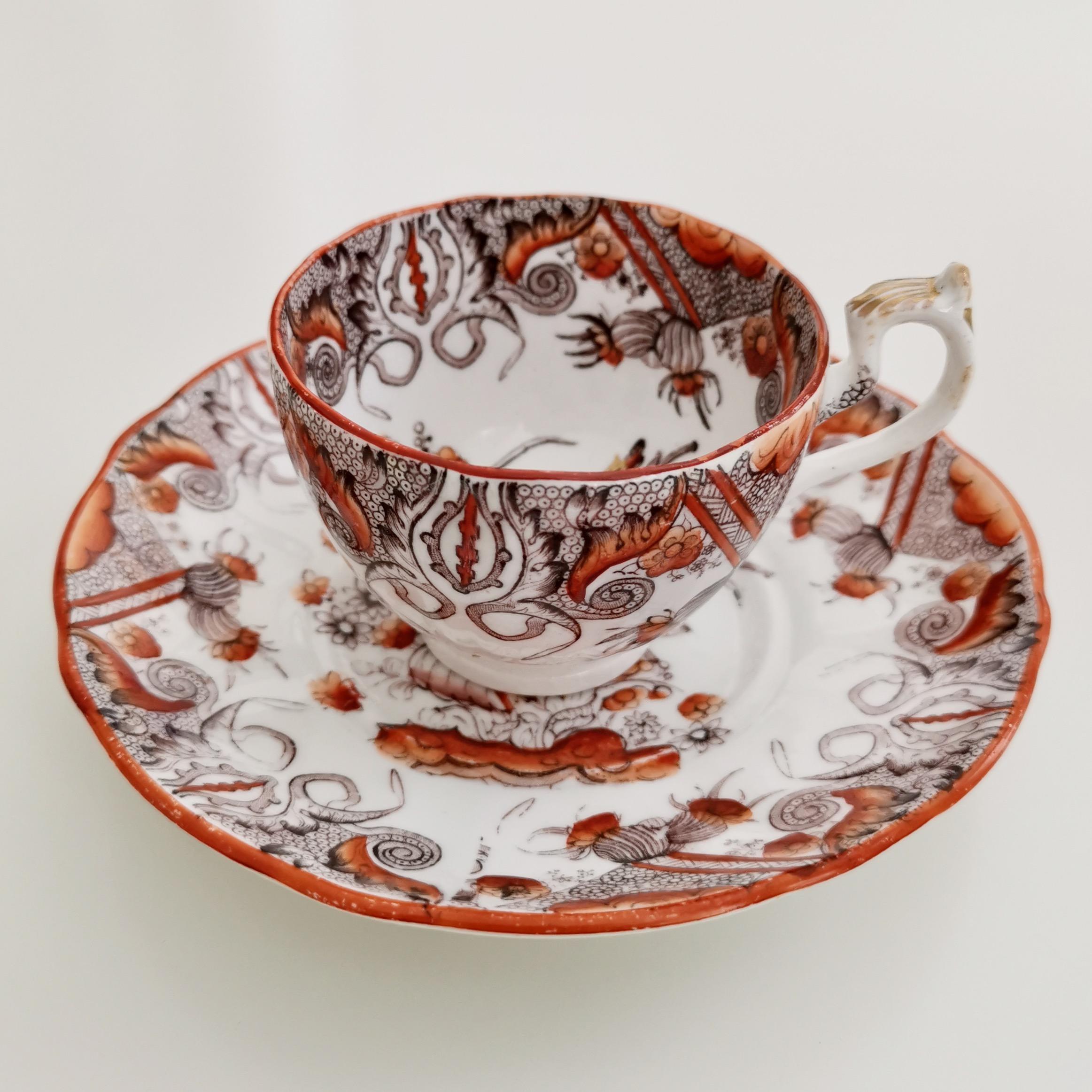 Taza de café de porcelana C.J. Mason, Chinoiserie Pájaros rojos y dorados, ca 1830 Jorge IV en venta