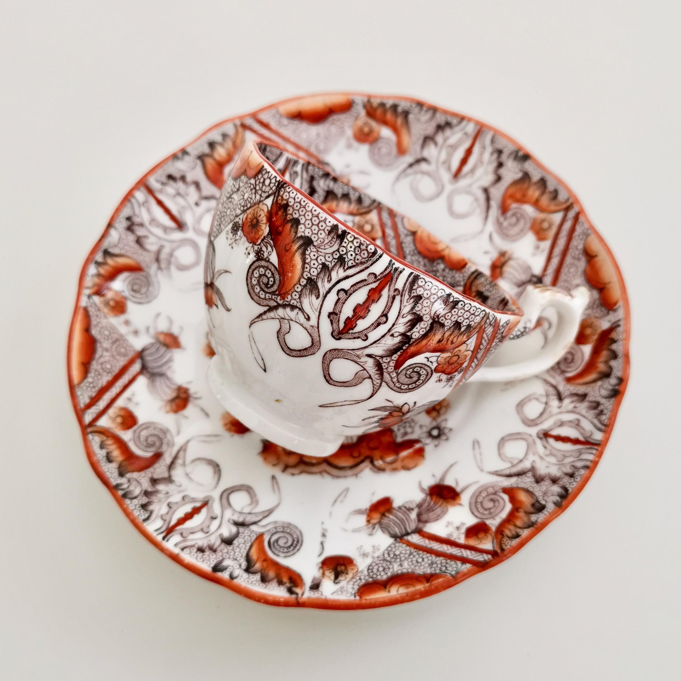 Milieu du XIXe siècle Tasse à café en porcelaine C.J.Mason, Chinoiserie Oiseaux Rouges et Dorés, vers 1830 en vente
