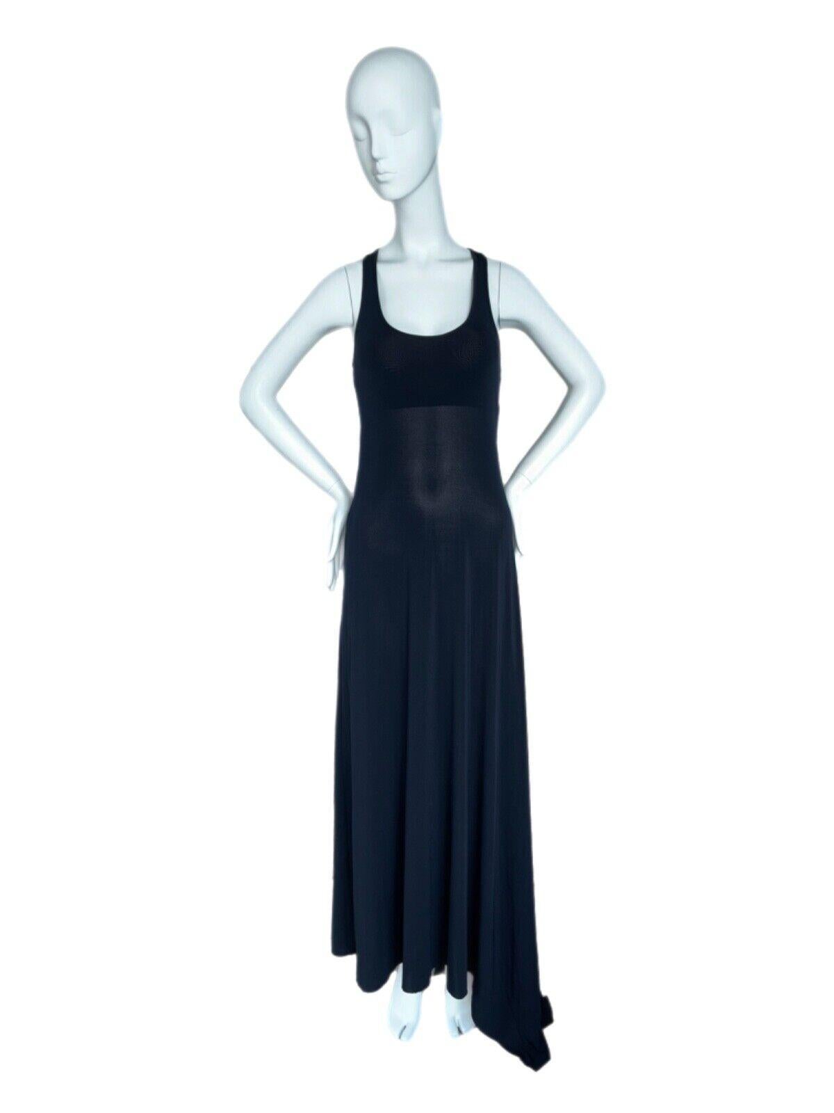 CK by CALVIN KLEIN Vintage Black Long Maxi Dress w. Pocket Asymmetrical Back In Excellent Condition In Leonardo, NJ