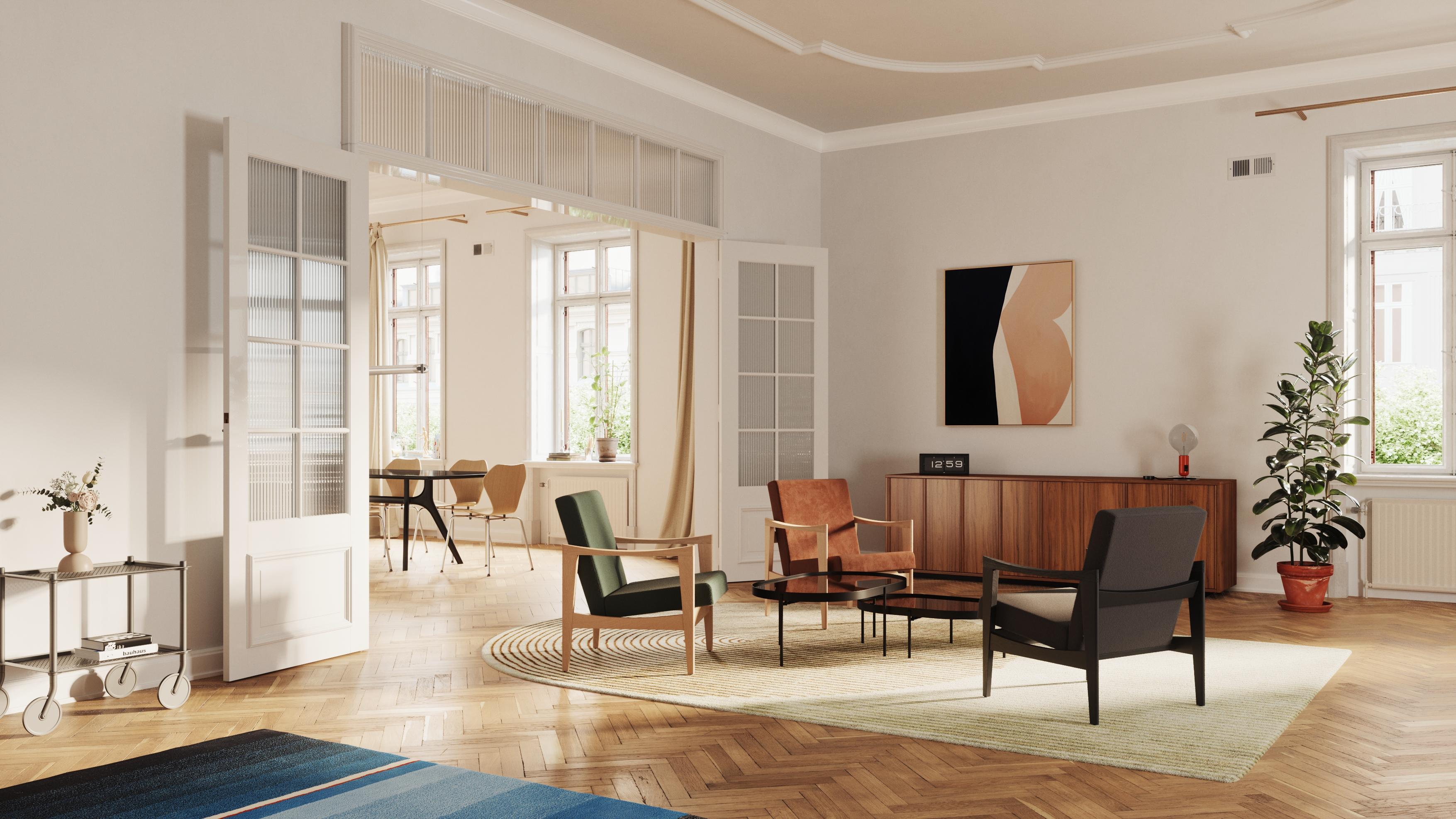 Polish CK57 Contract Natural Beech Wood And Velvet Henry FR Upholstery Armchair by VZOR For Sale