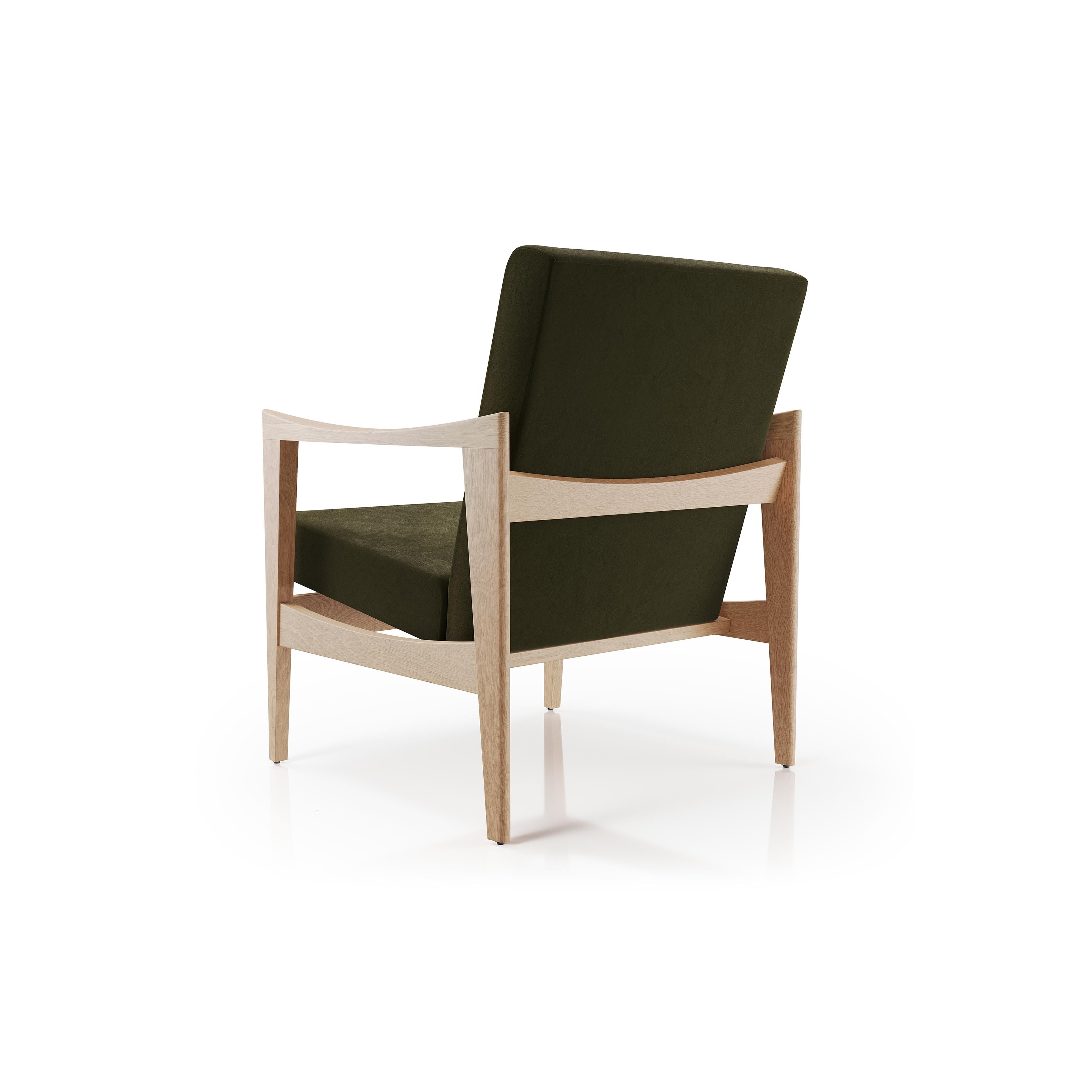 Contemporary CK57 Contract Natural Beech Wood And Velvet Henry FR Upholstery Armchair by VZOR For Sale