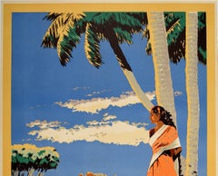Original Vintage Poster Ceylon Beach Picnic Sri Lanka Asia Holiday Travel Art