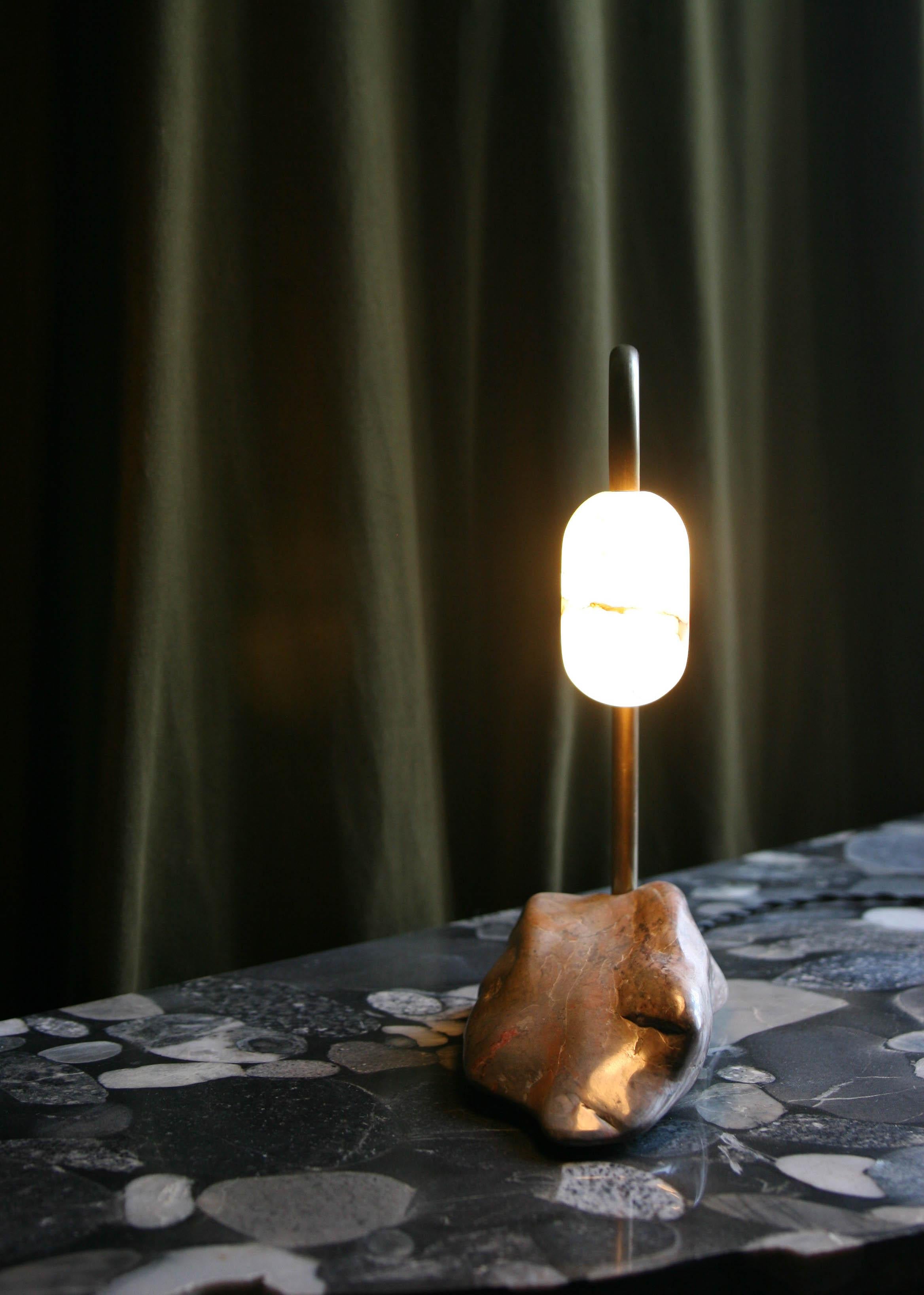 Polished CL-00 Cane Sculptural Lamp of Brass, Marble and Alabaster