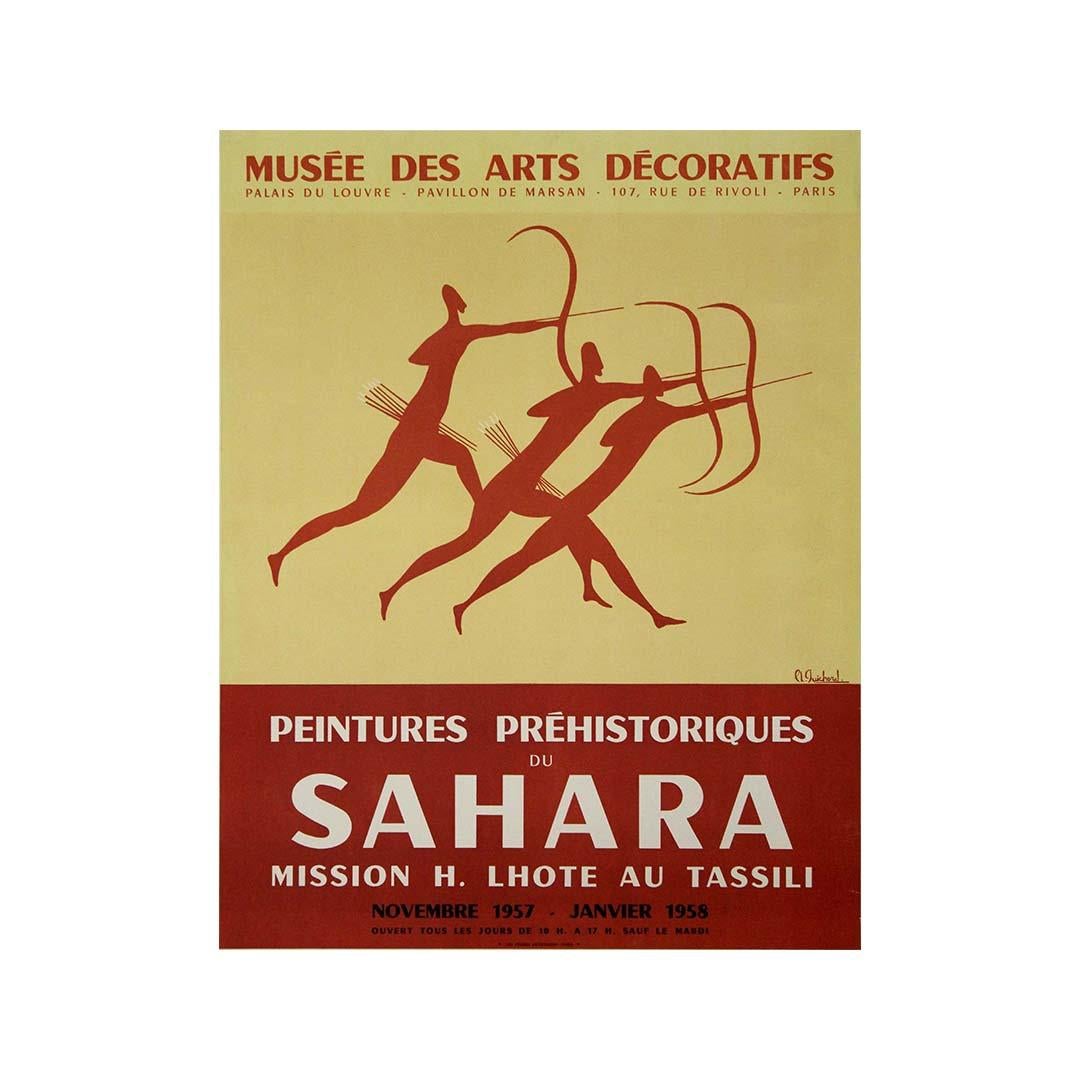 Cl. Guichard 1957 affiche d'exposition originale Peintures Préhistoriques du Sahara en vente 3