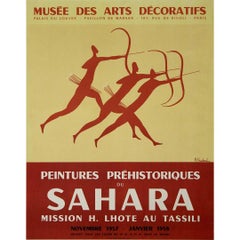 Cl. Guichard 1957 affiche d'exposition originale Peintures Préhistoriques du Sahara