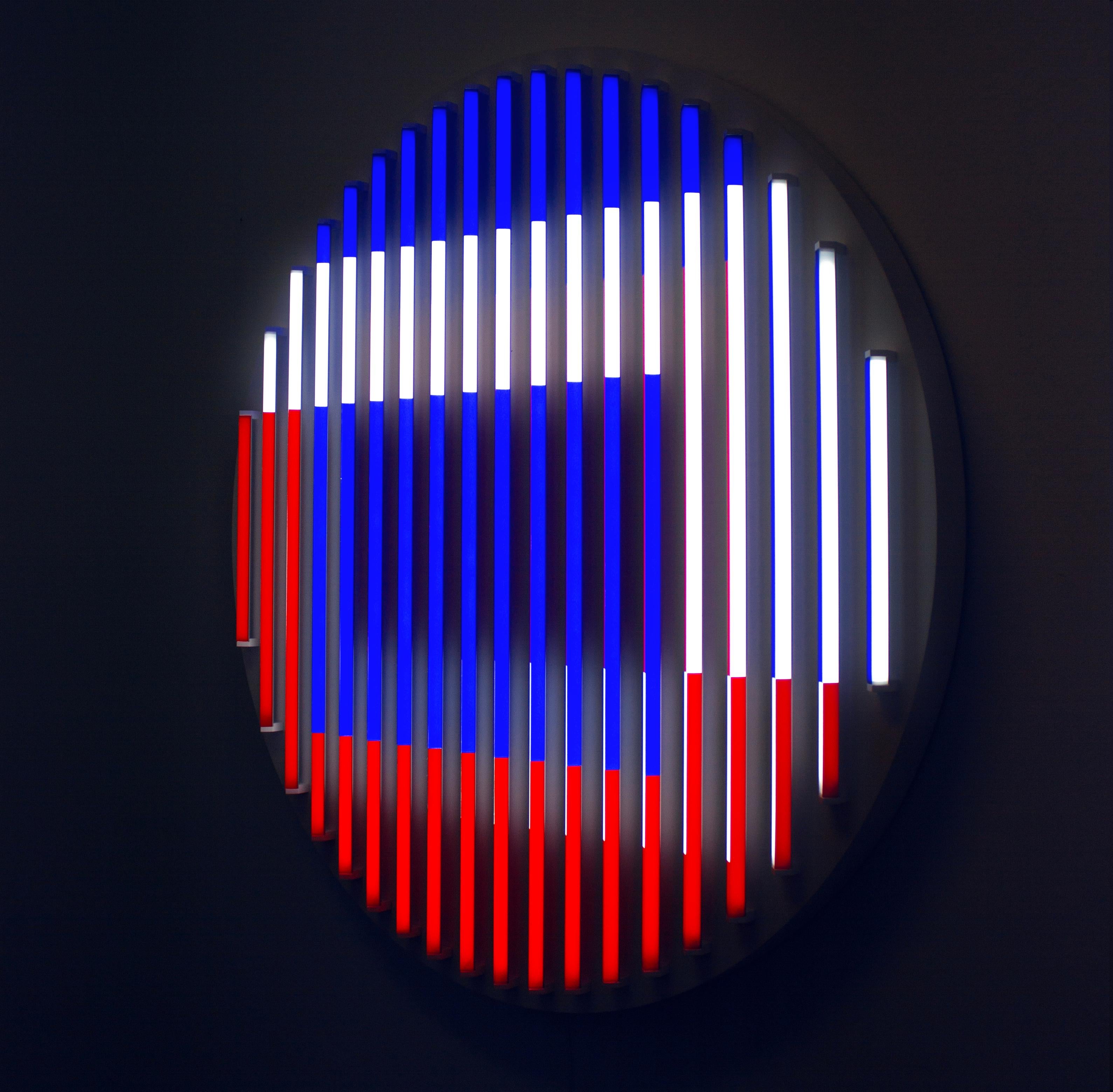 Contemporary CL Handcrafted Circle LED Geometric Lighting Sculpture Wall Decor by Paul Sende For Sale