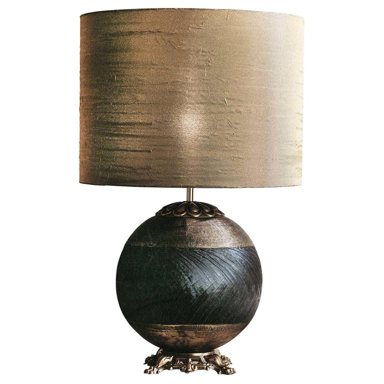 CL1735 Black and Gold Silk Majolica Lamp For Sale at 1stDibs