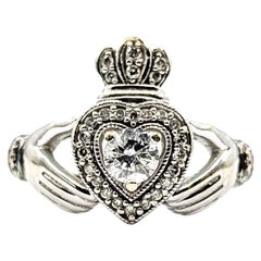 Claddagh Diamond Ring in 14k White Gold