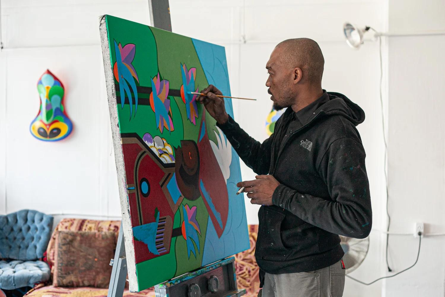 3D-geformtes Gemälde / Wandskulptur einer afrikanischen Maske von einem haitianisch-amerikanischen Künstler im Angebot 5