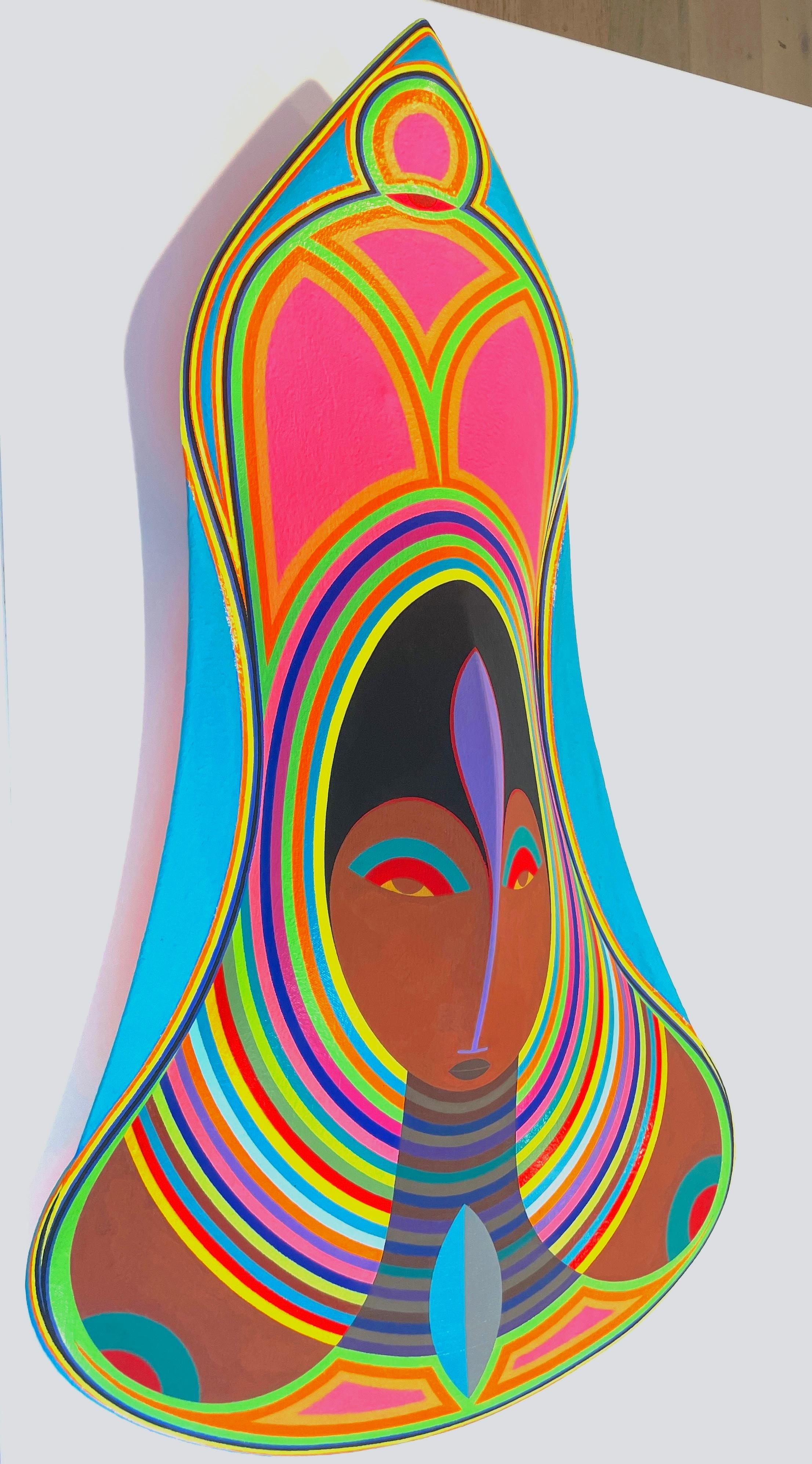 Peinture / sculpture murale en 3D d'un masque africain par un artiste haïtien-américain - Sculpture de Claes Gabriel
