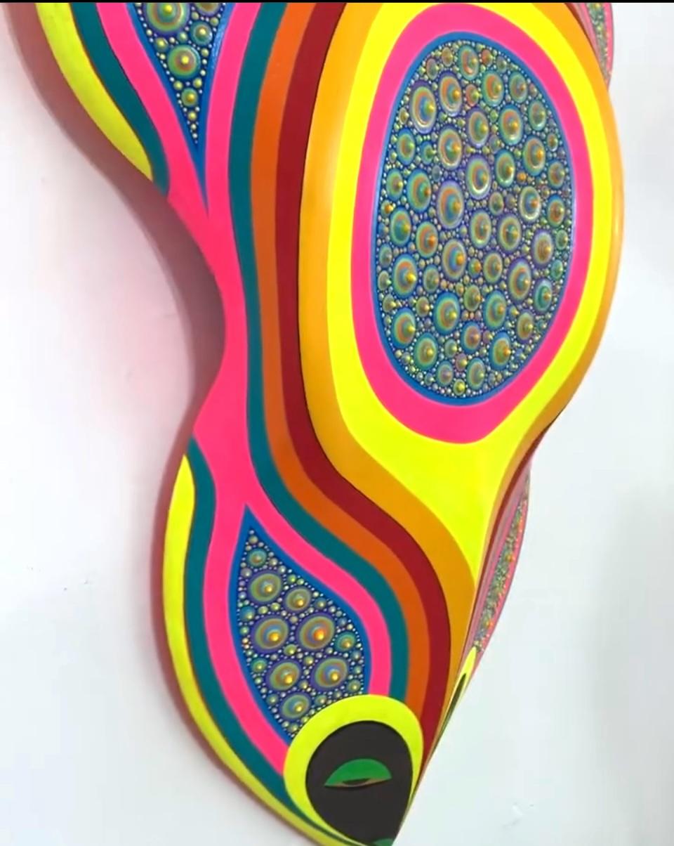 3D shaped painting / wall sculpture of African mask by Haitian-American artist - Painting by Claes Gabriel