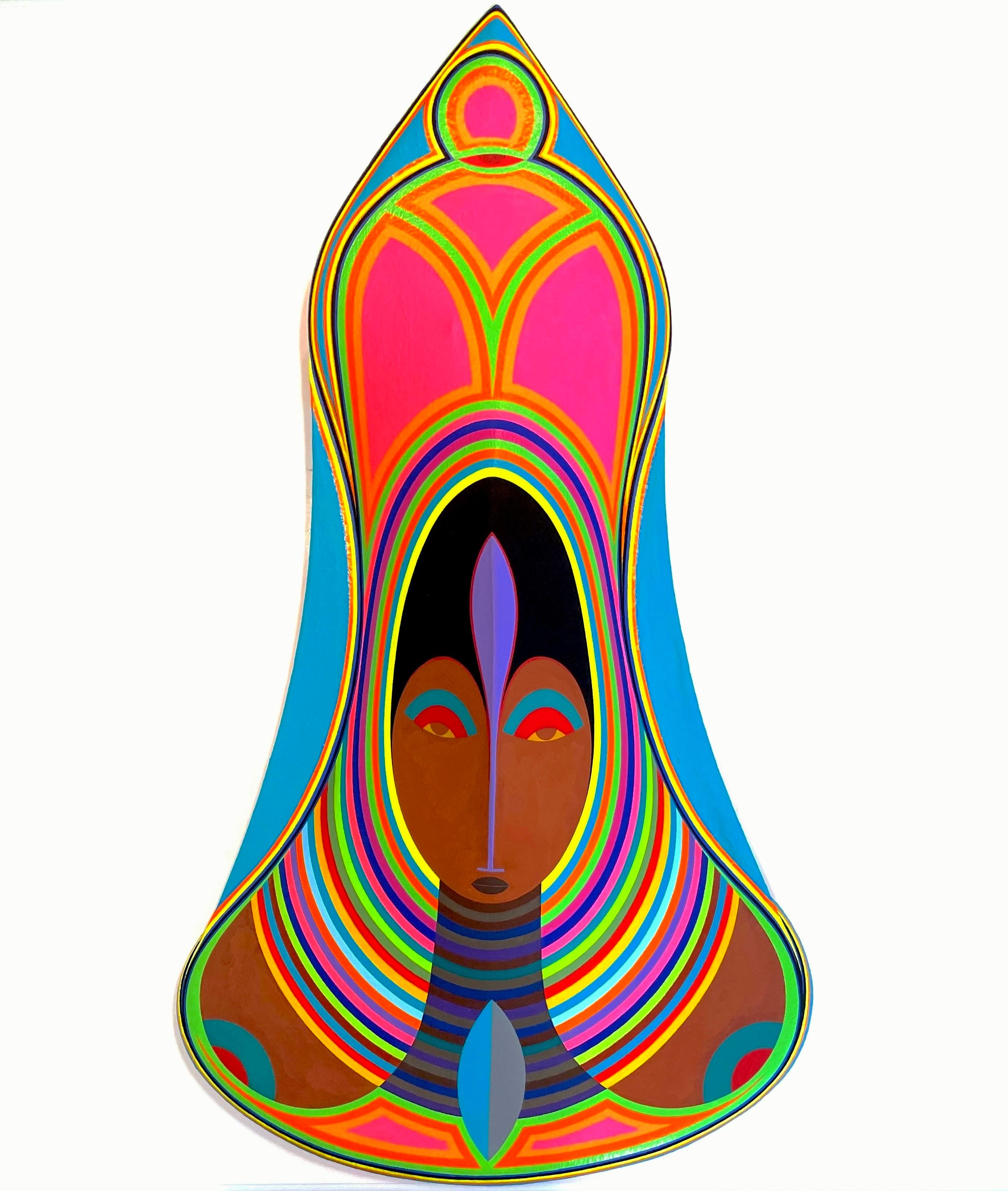 Peinture / sculpture murale en 3D d'un masque africain par un artiste haïtien-américain