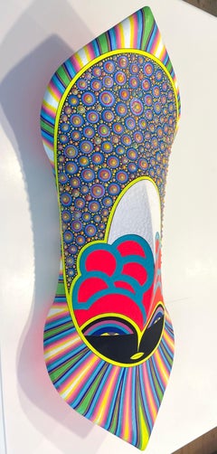 3D-Wandskulptur / Malerei, zeitgenössische abstrakte afrikanische Maske von schwarzem Künstler