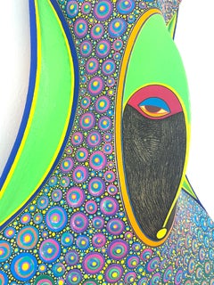 Peinture / sculpture murale en 3D d'un masque africain par un artiste haïtien-américain