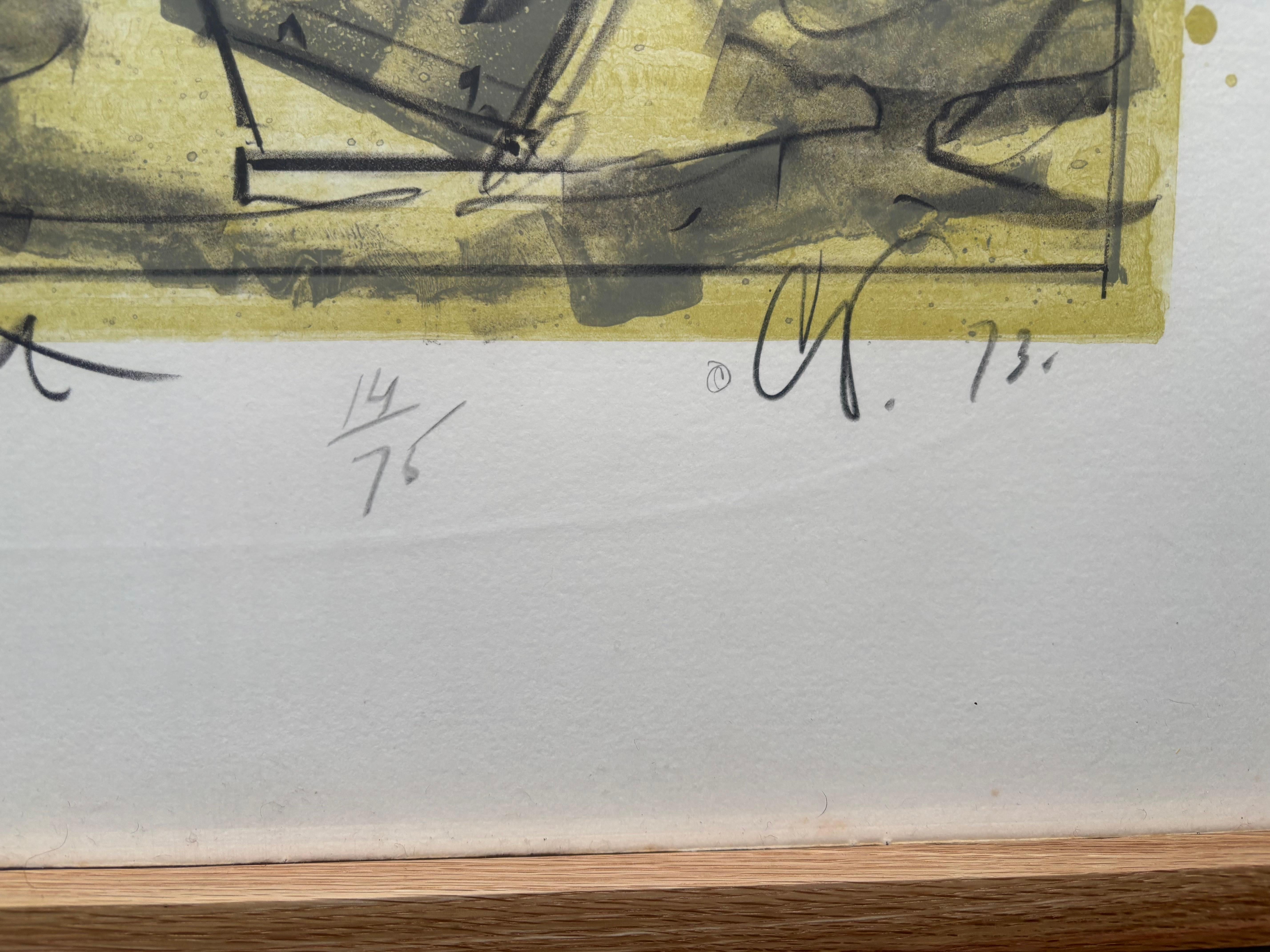 Bekanntes Bild, das auf einer Skulptur basiert, ist diese Farblithographie, die 1973 von Hand auf Papier hergestellt und signiert wurde.  und datiert 73, Auflage 14/75.. chicago .Das Bild misst 11.1 X 14.1 .Hat einen temporären schwebenden Rahmen,