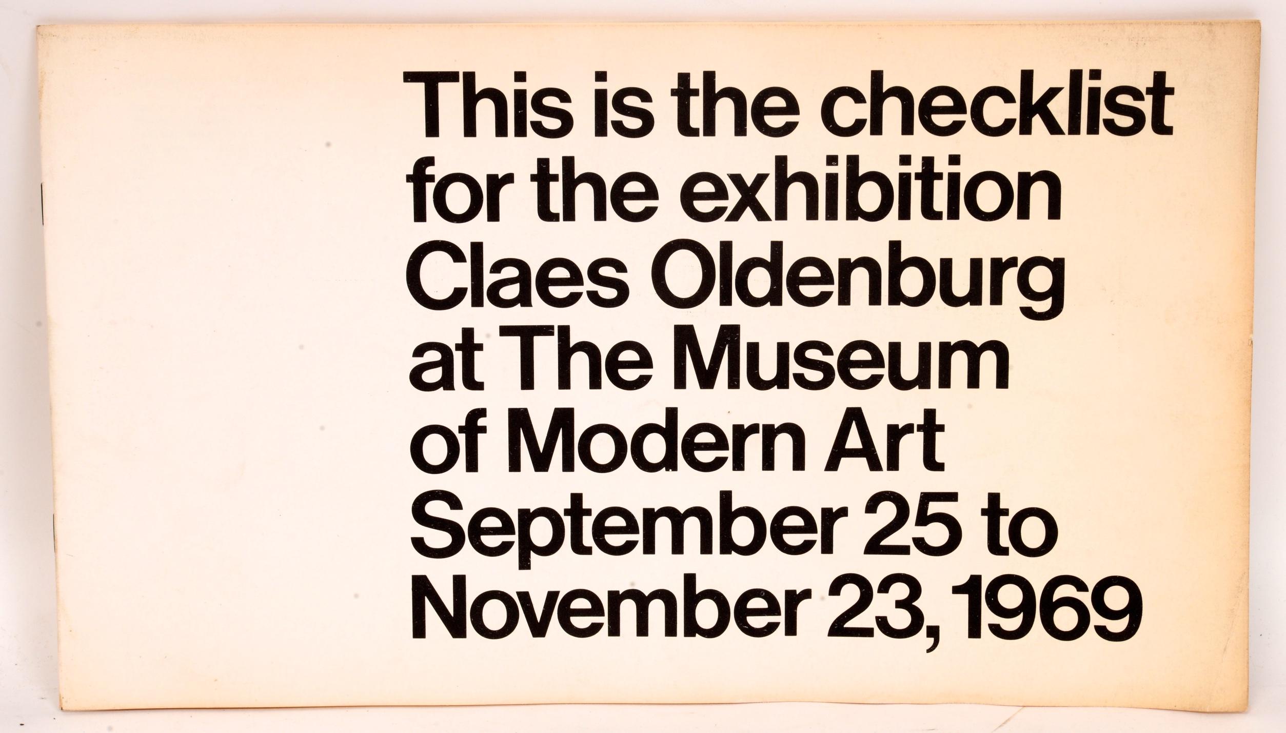 Claes Oldenburg by Barbara Rose. Museum of Modern Art, New York, 1970. First edition softcover with 221 pages. B&W and color illustrations. Original flexible plastic cover, an unusual sculptural design enhanced further by the pink decorated