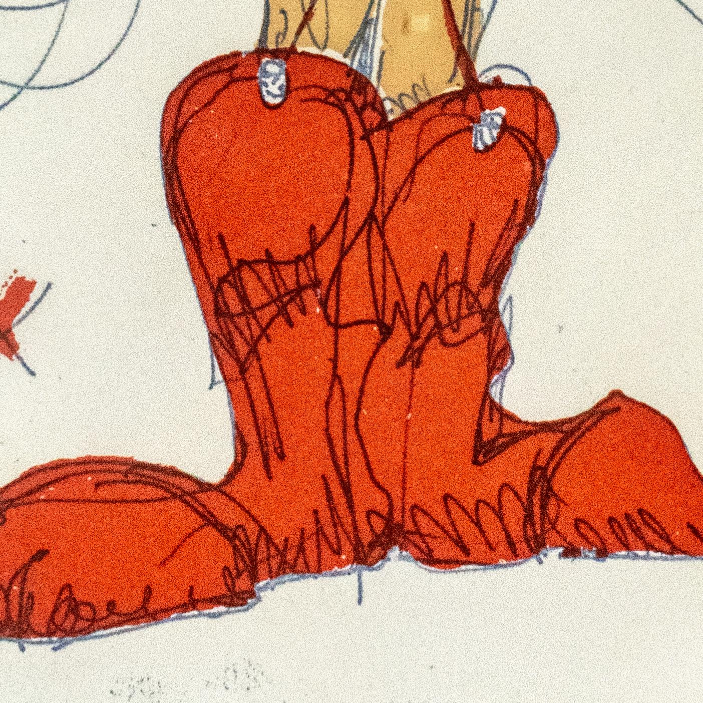 Boot Fairy (fourth state) by Claes Oldenburg: nude woman in red cowboy boots 2