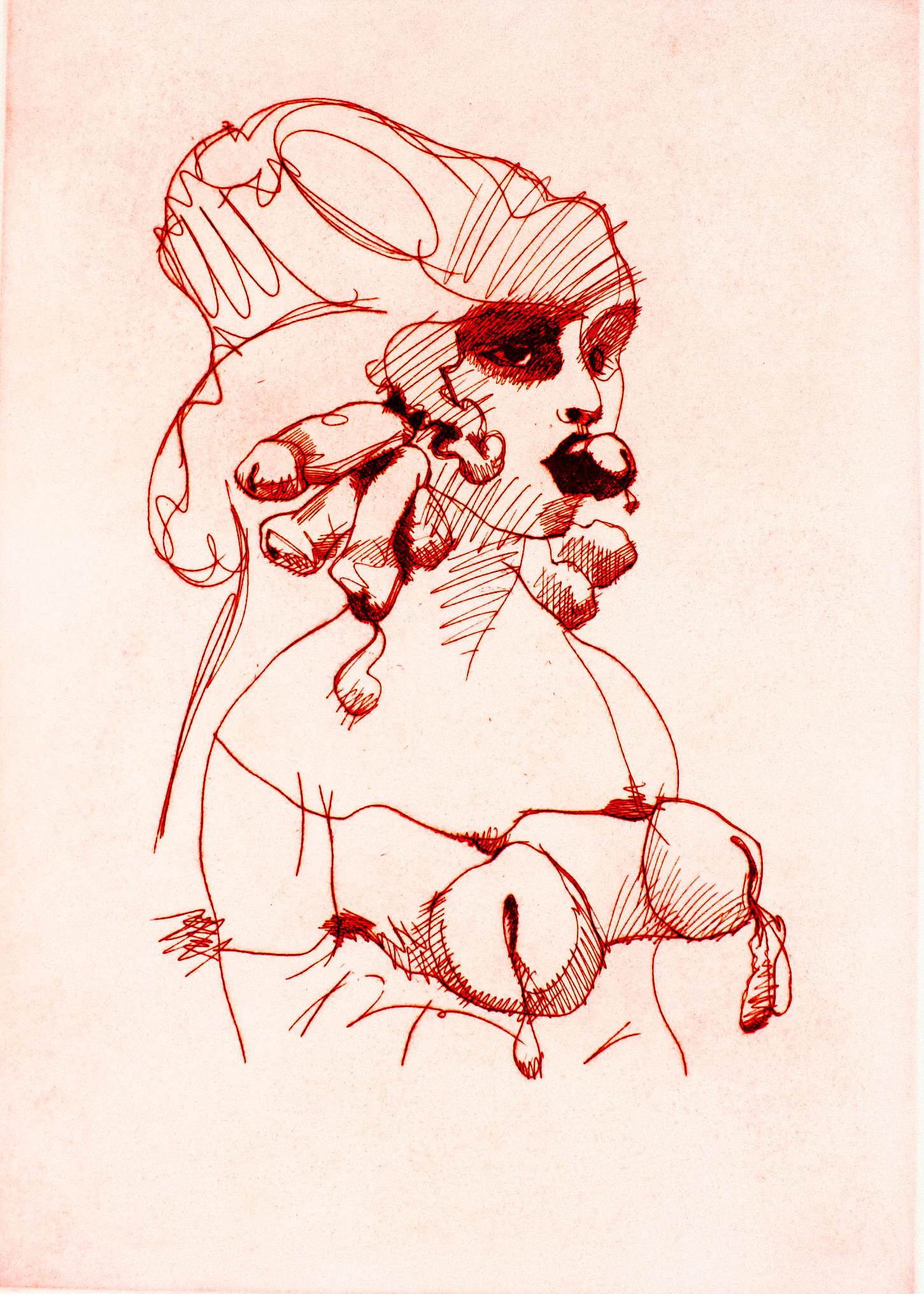 Le buste (mauve) : dessin érotique d'une femme nue liée en vente 1