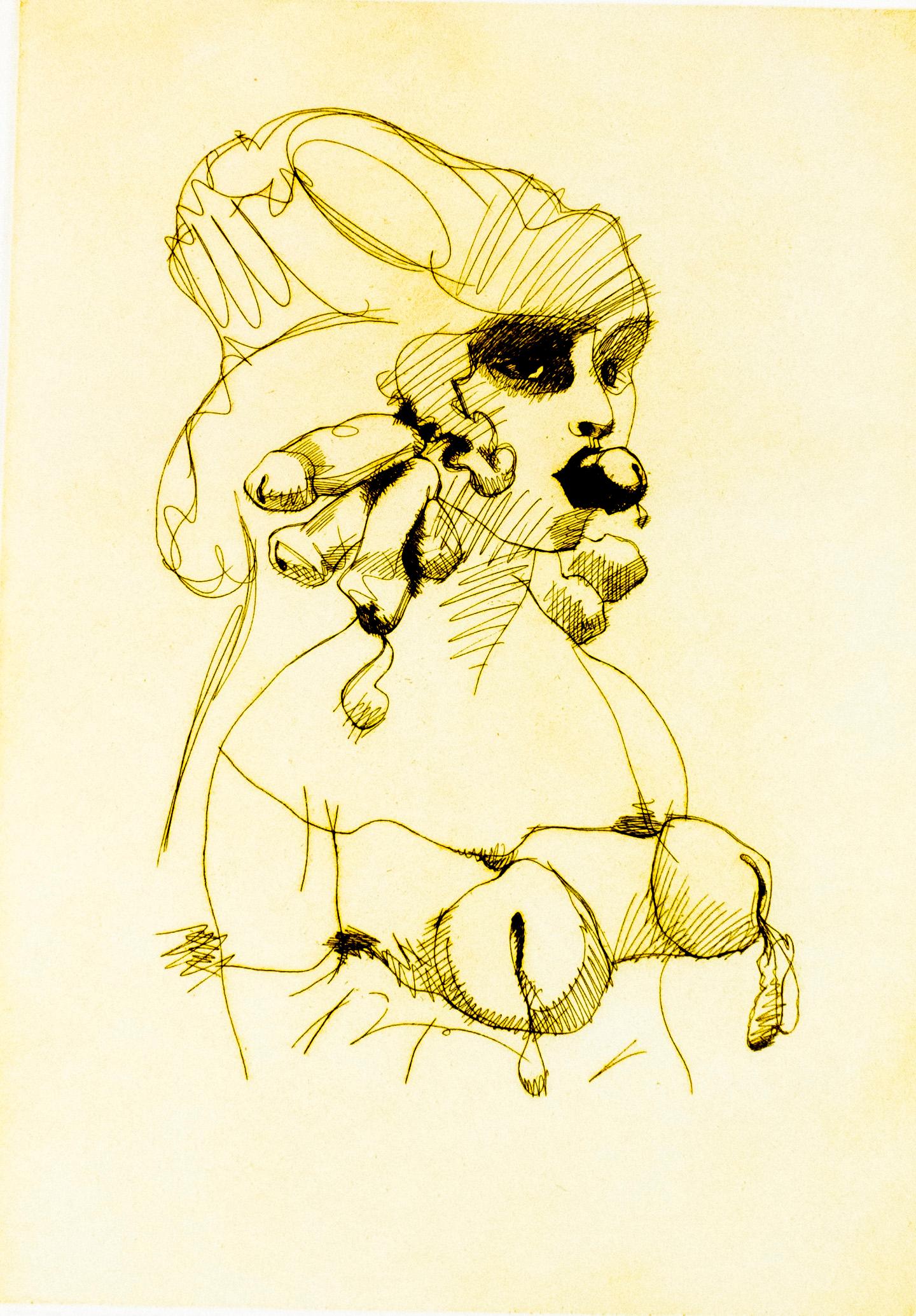 Le buste (mauve) : dessin érotique d'une femme nue liée en vente 2