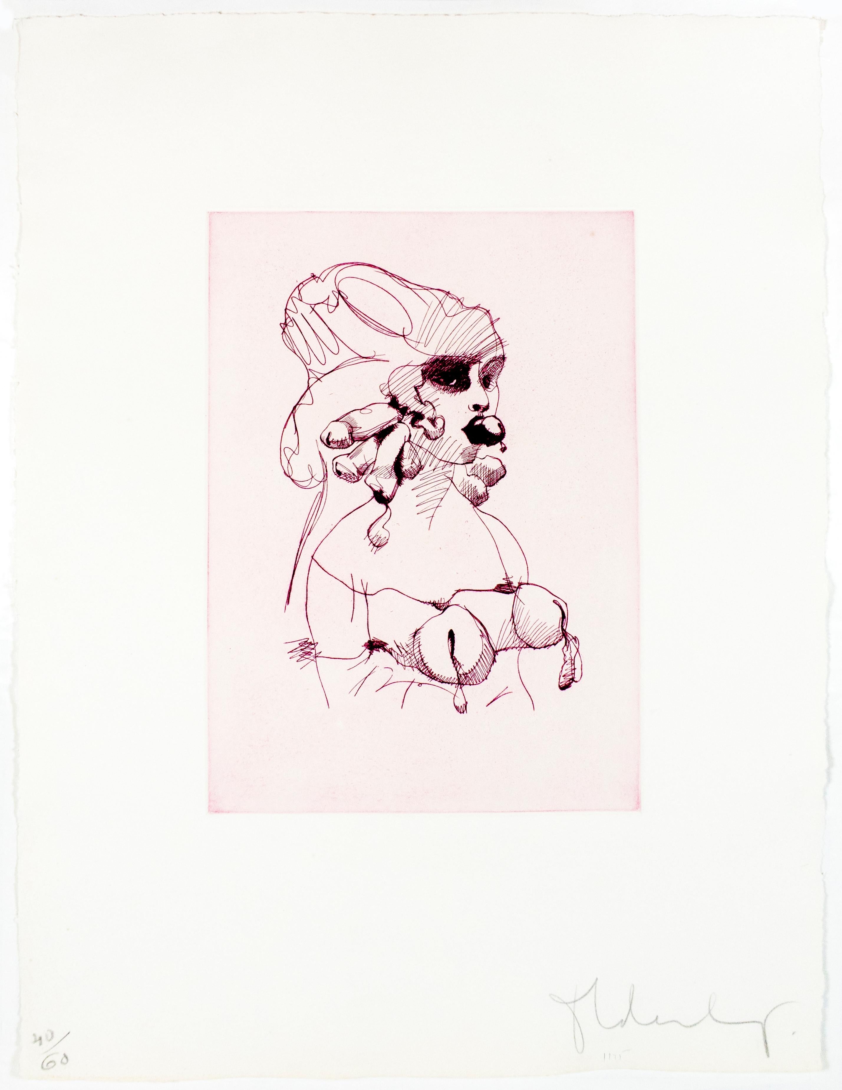 Büste (Mauve): Erotische Zeichnung einer nackten gefesselten Frau – Print von Claes Oldenburg