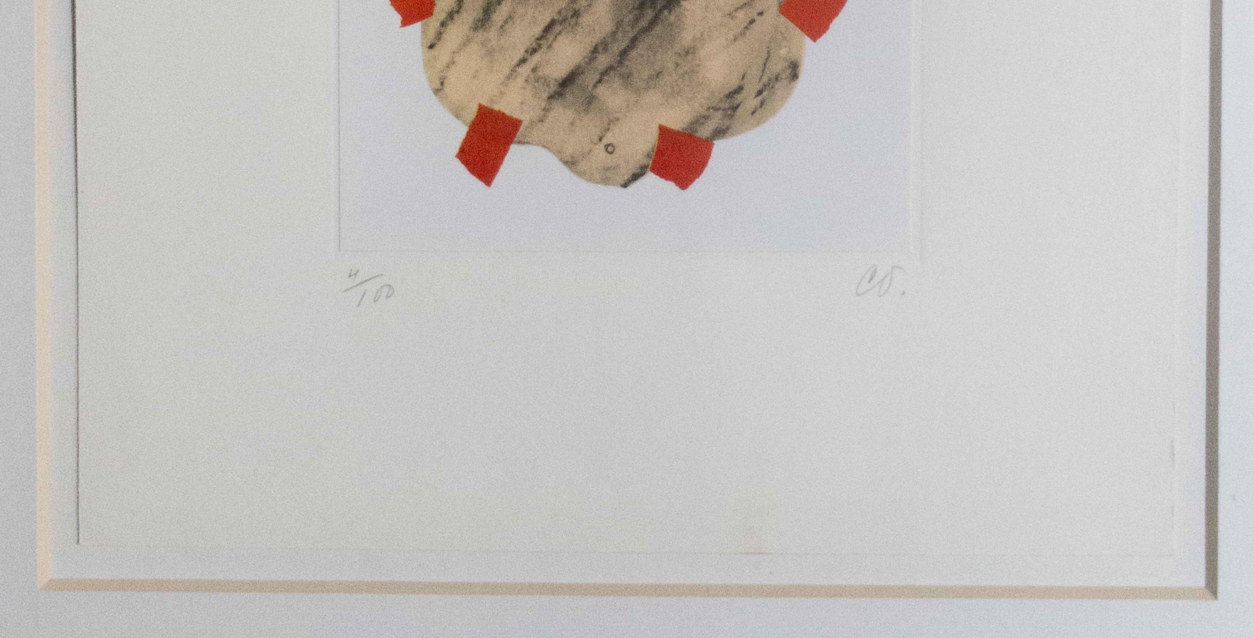 Claes Oldenburg 
Child's Hot Water Bottle, London, 1968
Dal portfolio Notes in Hand 
1972 
Litografia offset
cm. 14,8 x 10,4 (lastra)
cm. 25 x 20 (carta) 
cm. 52 x 47 (Cornice)
Sigla a matita sul margine in basso a destra “CO”, tiratura in basso a