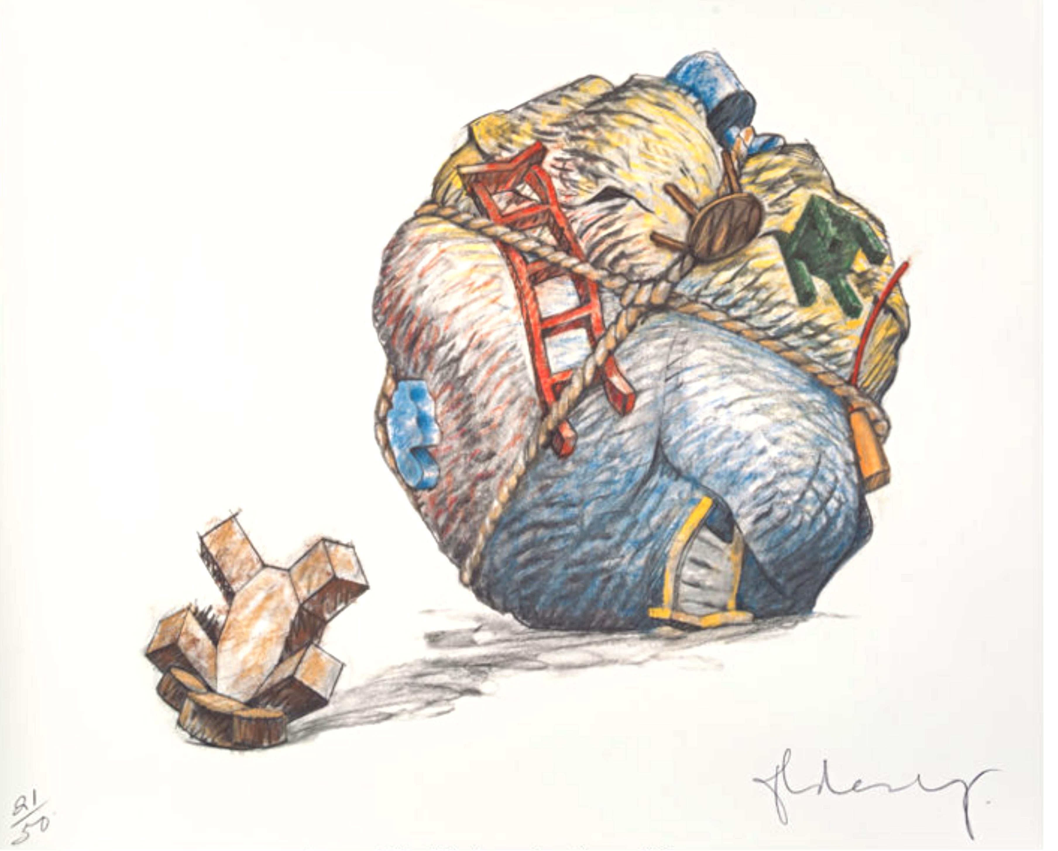Claes Oldenburg
Houseball con Oso de Juguete Caído, 2013
Litografía en color sobre papel japonés de acuarela
Firmado a mano y numerado 21/50 por Claes Oldenburg en el anverso
38 3/5 × 44 pulgadas
Sin enmarcar y en excelente estado

BIOGRAFÍA DE